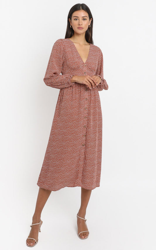 Matilde Dress in Rust Print