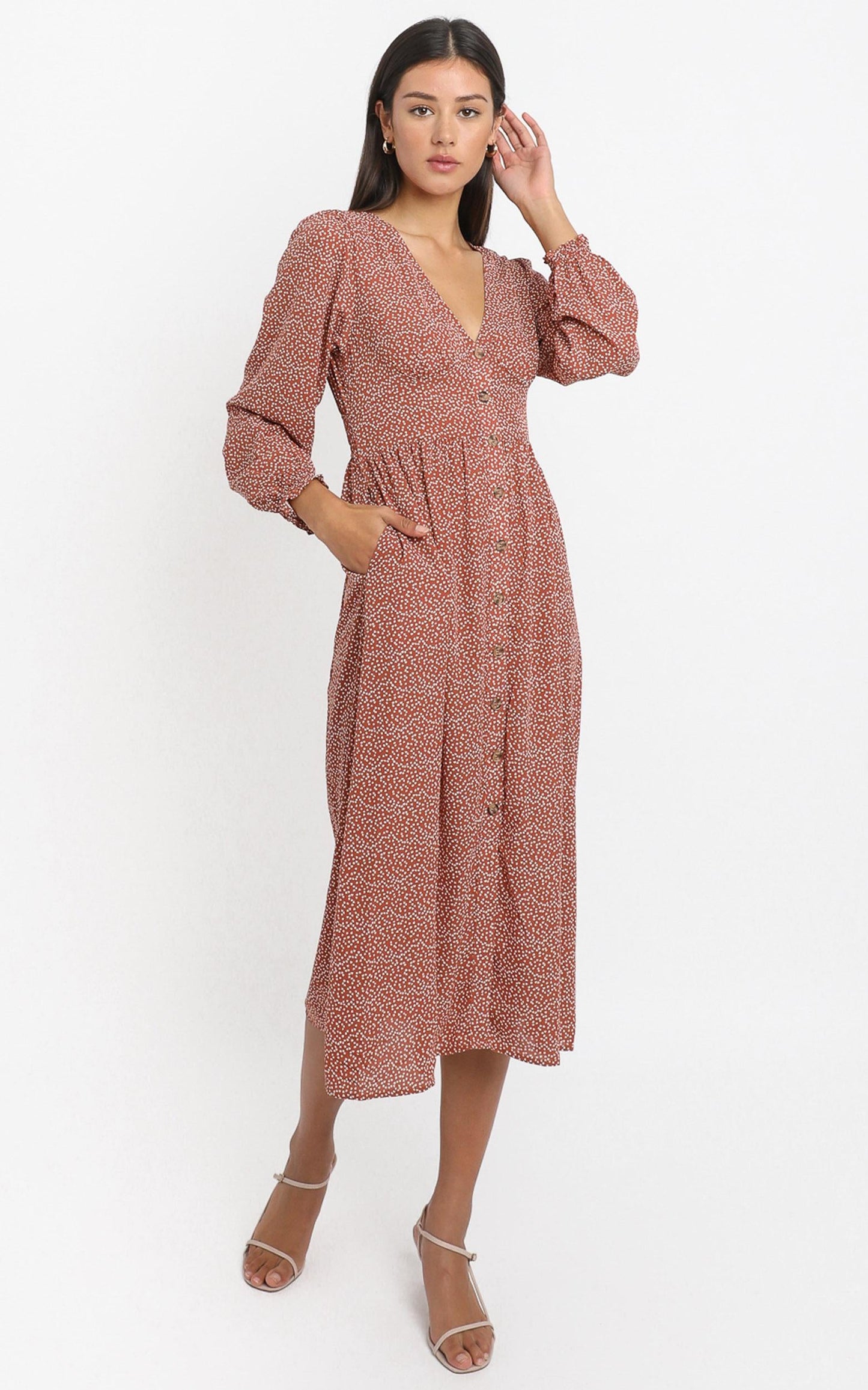 Matilde Dress in Rust Print
