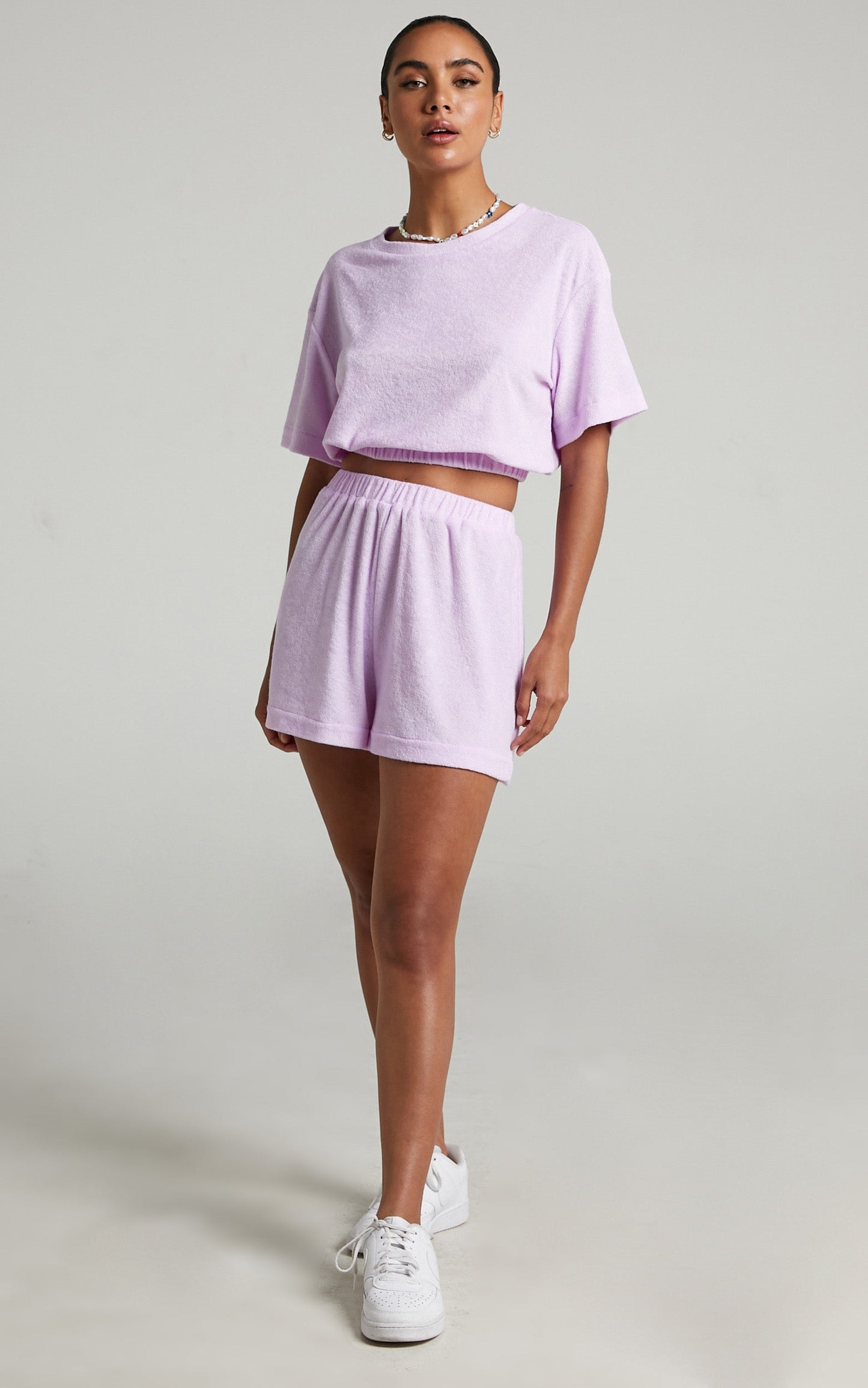 Giada Terry Towelling Elasticated Shorts in Lilac