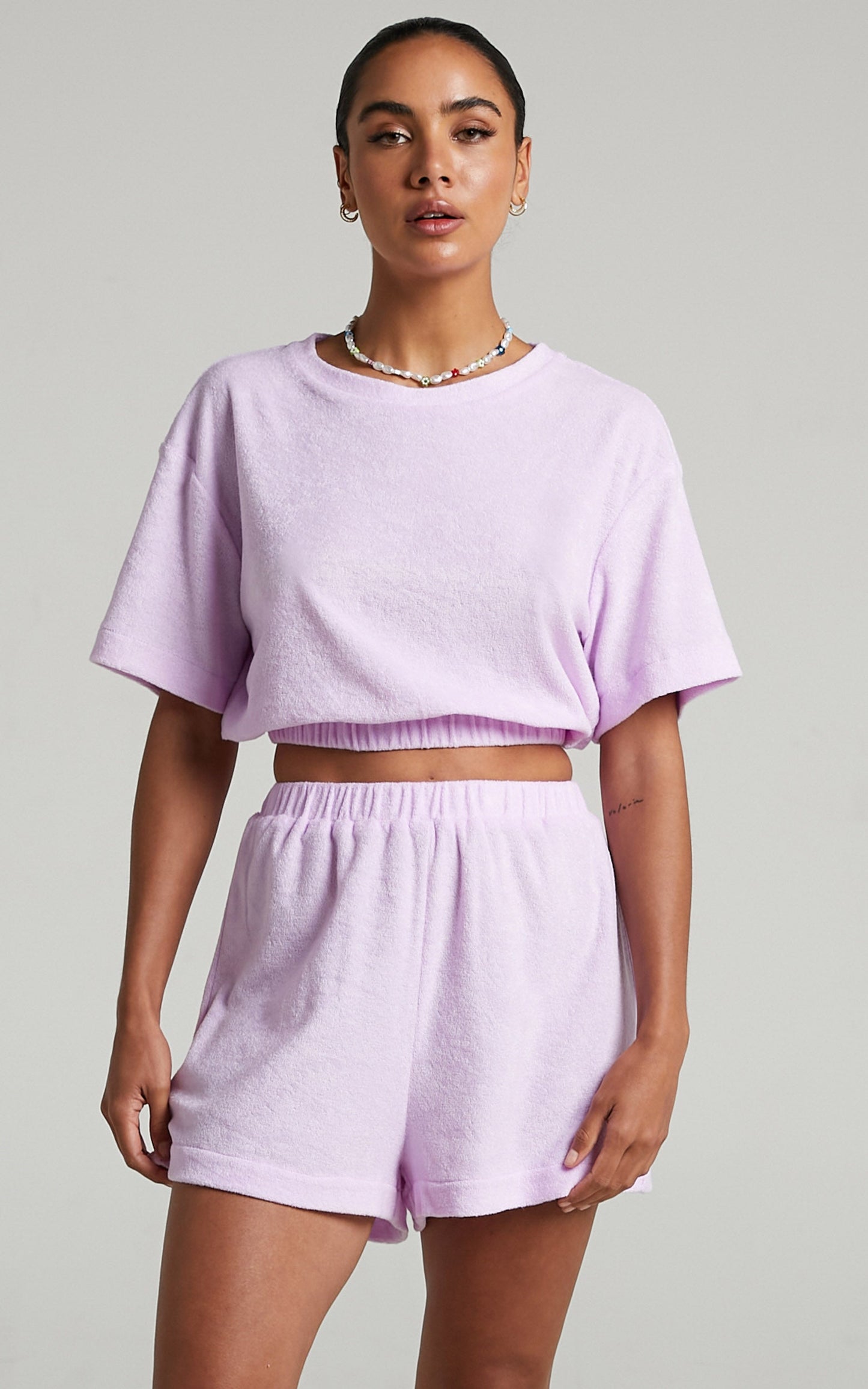 Giada Terry Towelling Elasticated Shorts in Lilac
