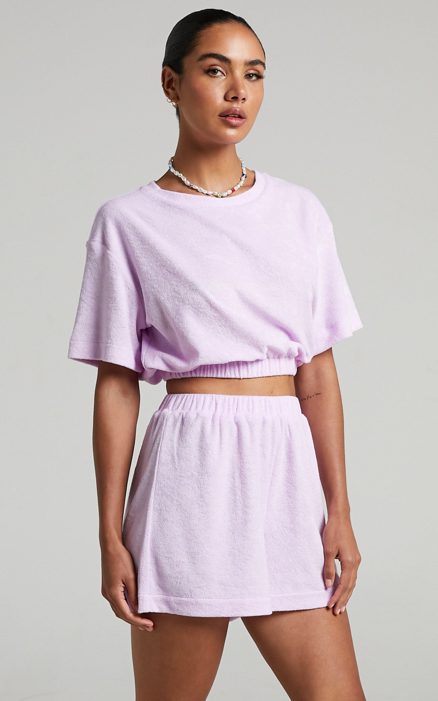 Giada Terry Towelling Elasticated Shorts in Lilac