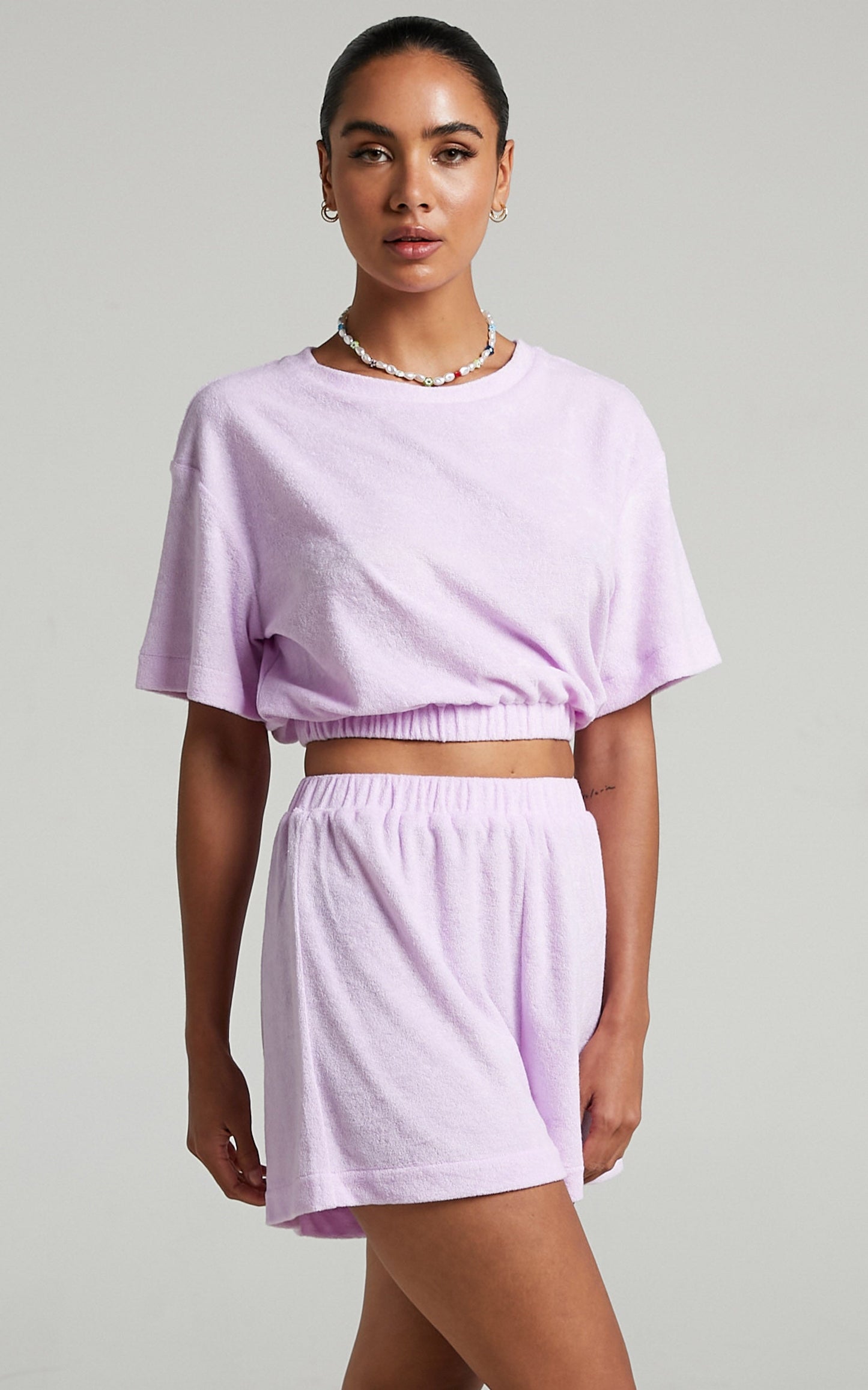 Giada Terry Towelling Elasticated Shorts in Lilac