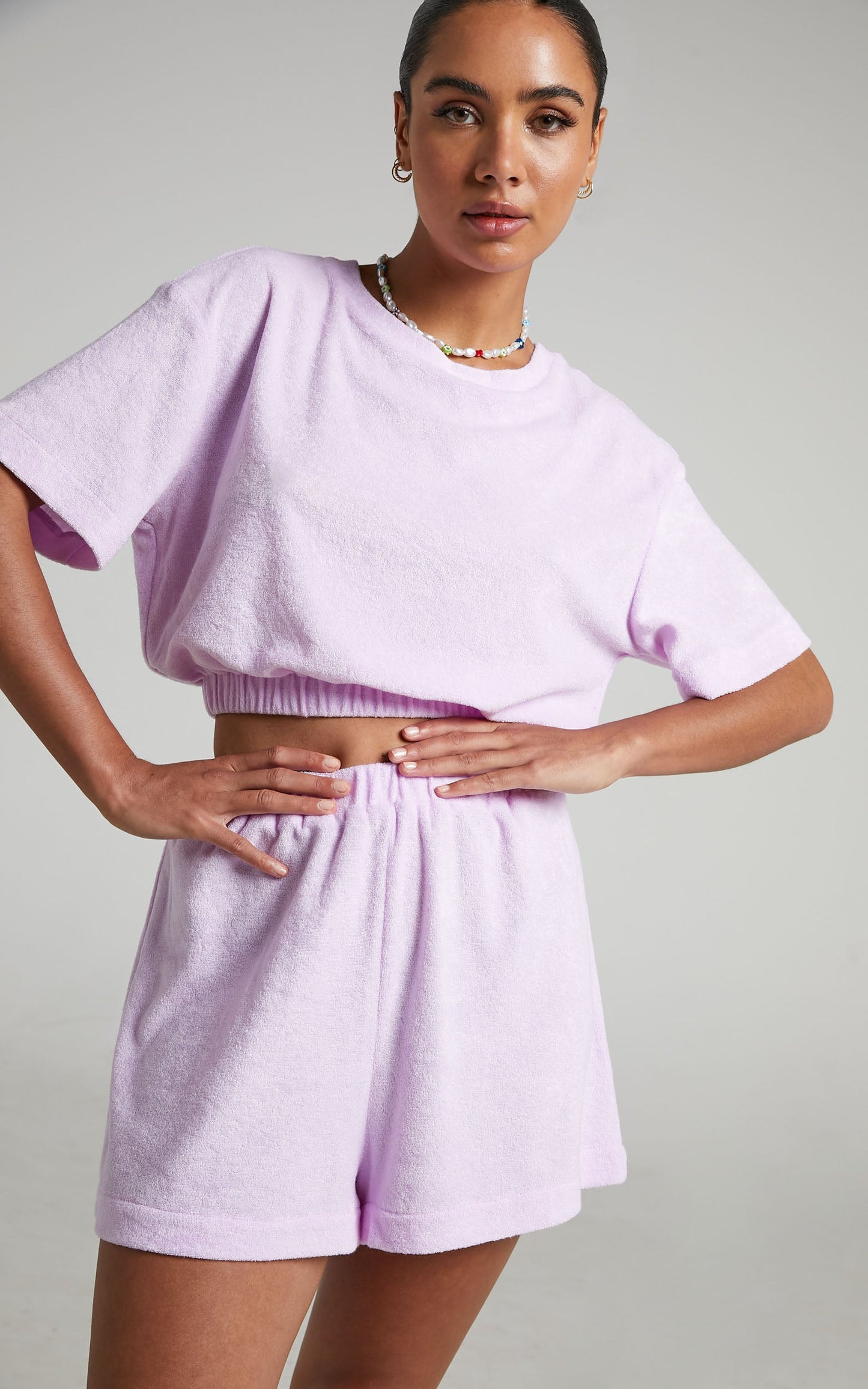 Giada Terry Towelling Elasticated Shorts in Lilac