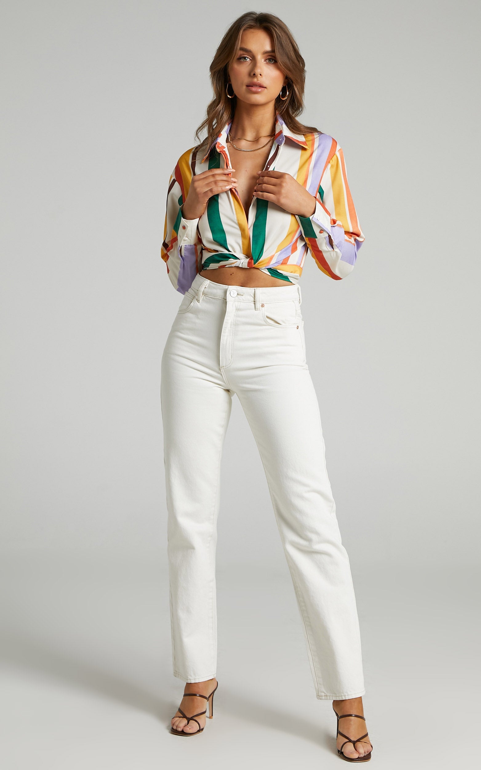 Amelie Top - Tie Front Top in Multi Stripe