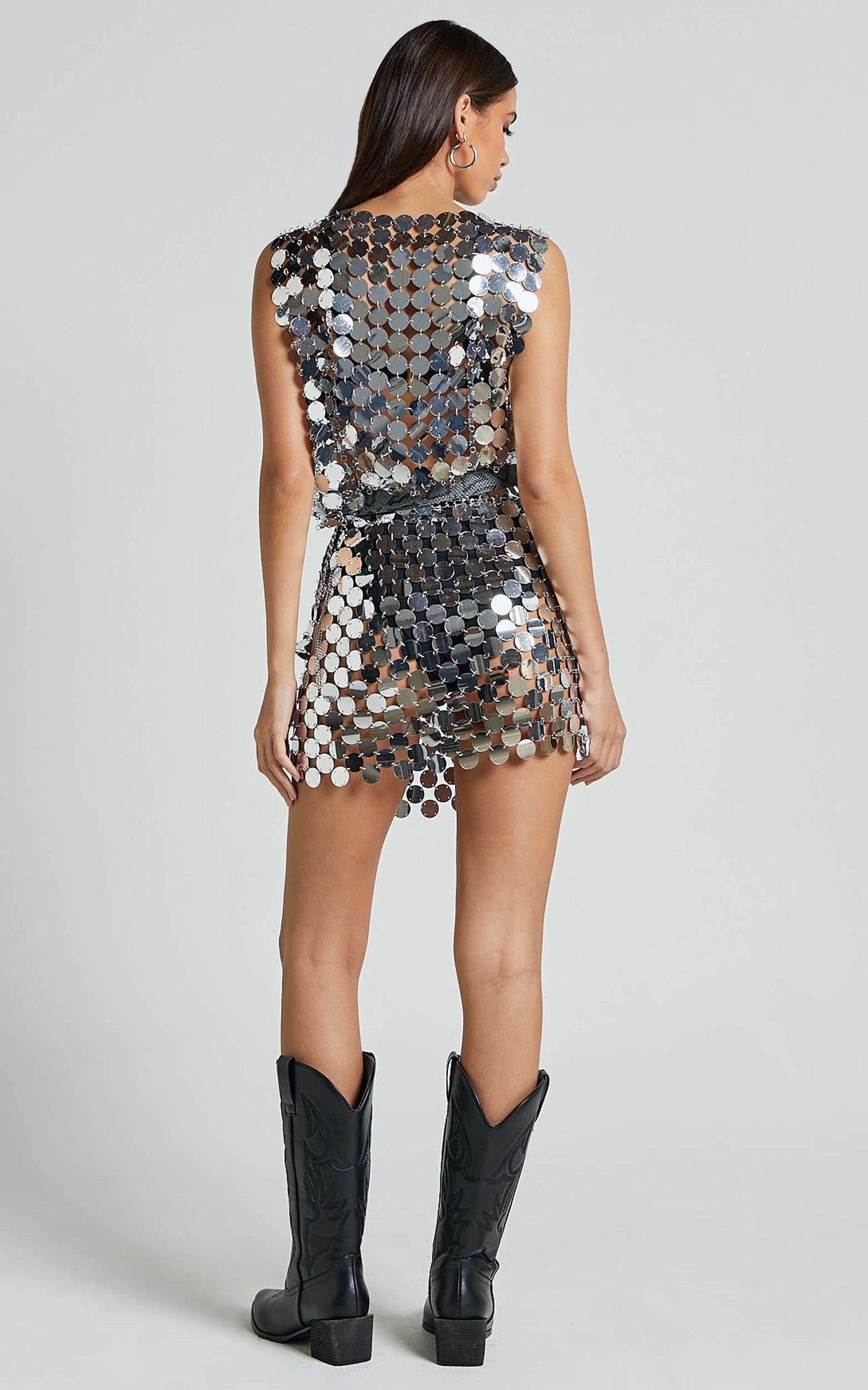 Cece Mini Skirt - Circle Sequin Bodycon Skirt in Silver