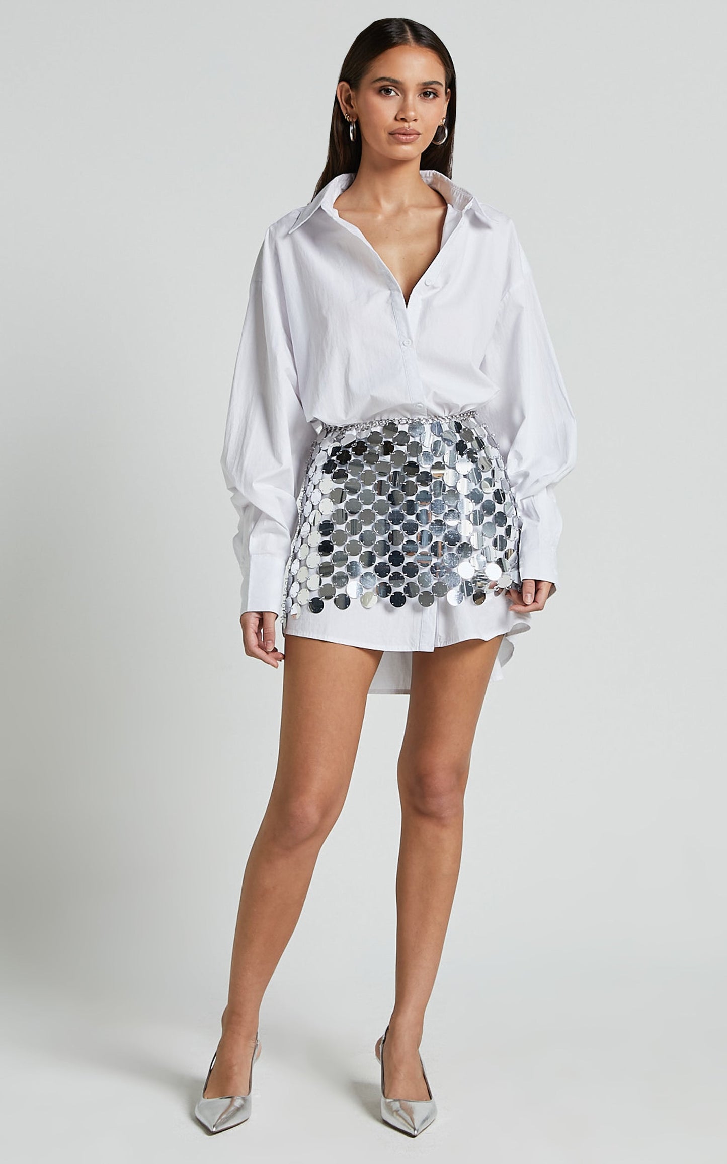 Cece Mini Skirt - Circle Sequin Bodycon Skirt in Silver