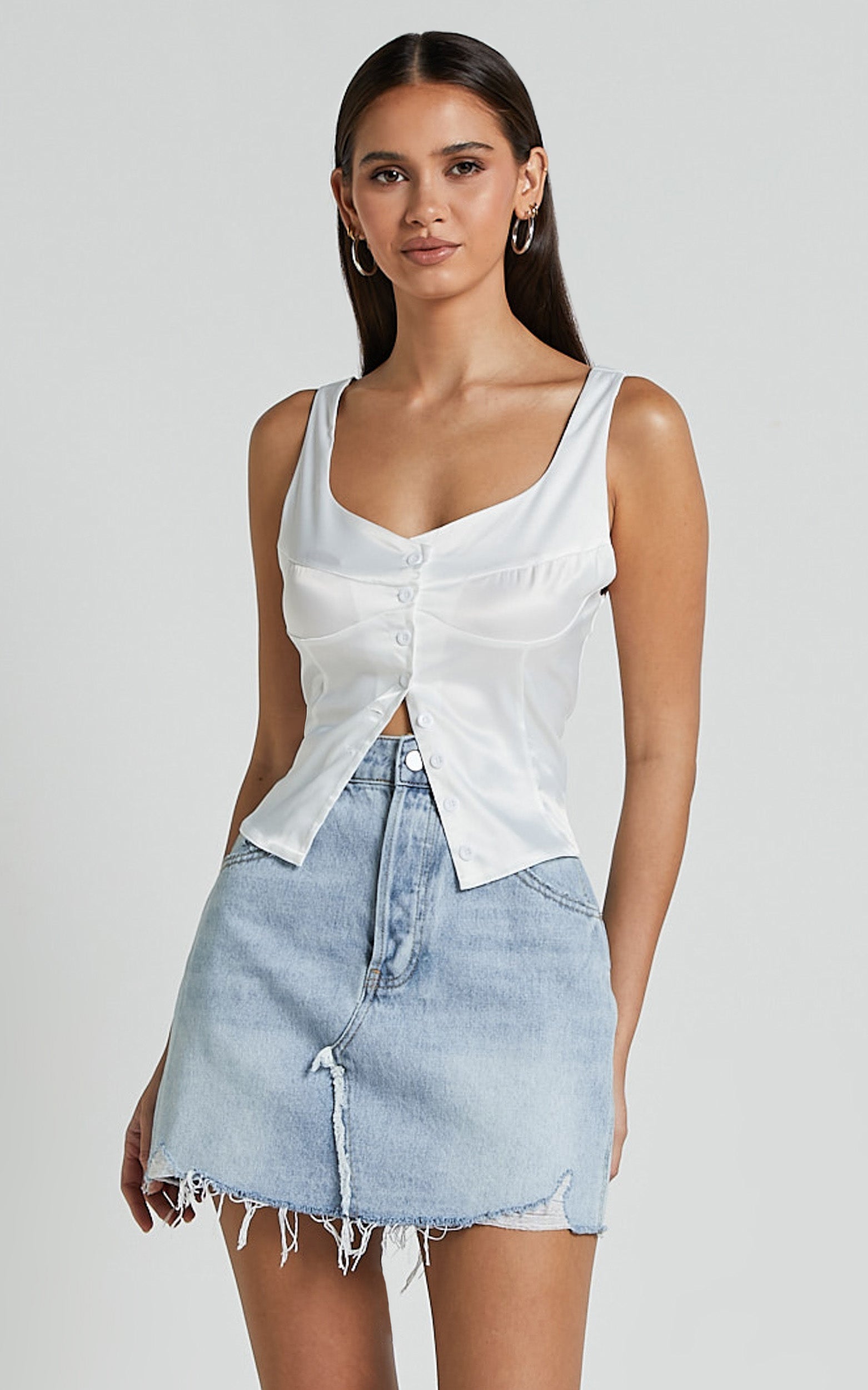 Daphne Top - Button Down Bust Detail Top in Ivory