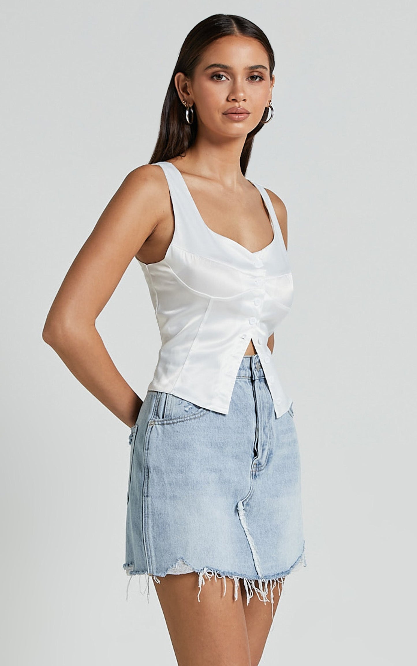 Daphne Top - Button Down Bust Detail Top in Ivory