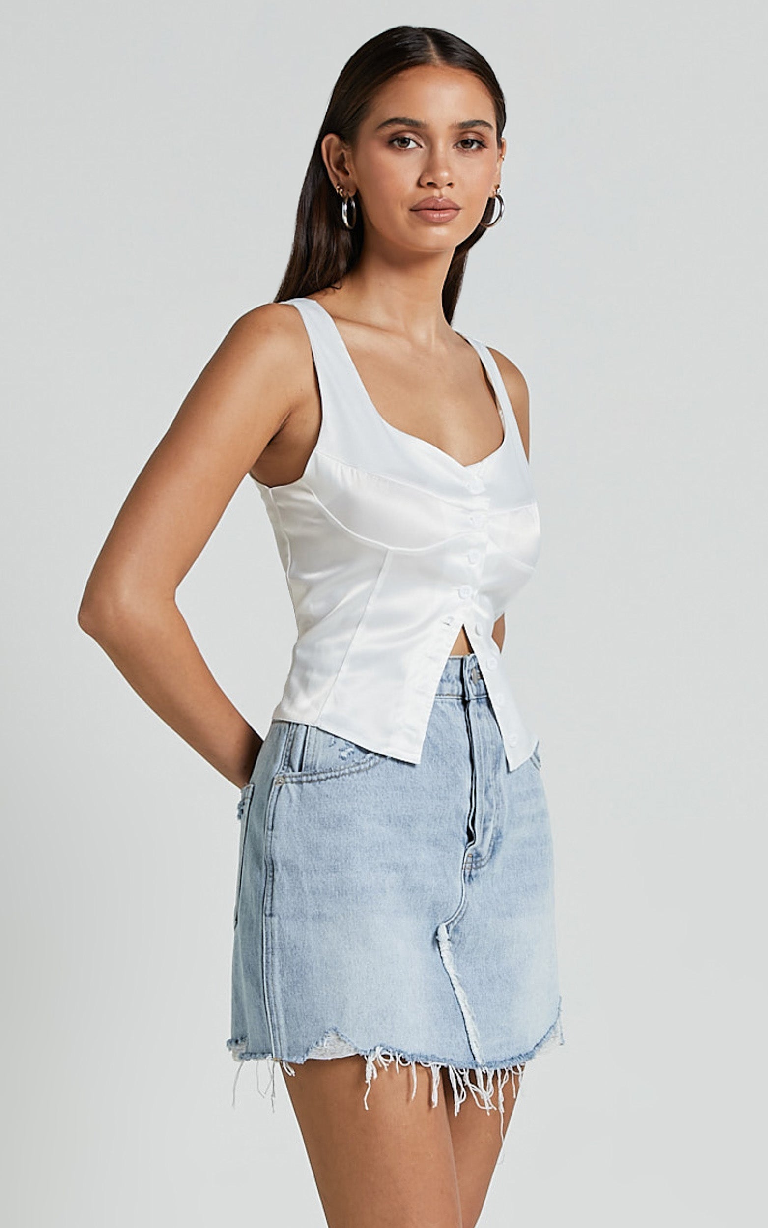 Daphne Top - Button Down Bust Detail Top in Ivory