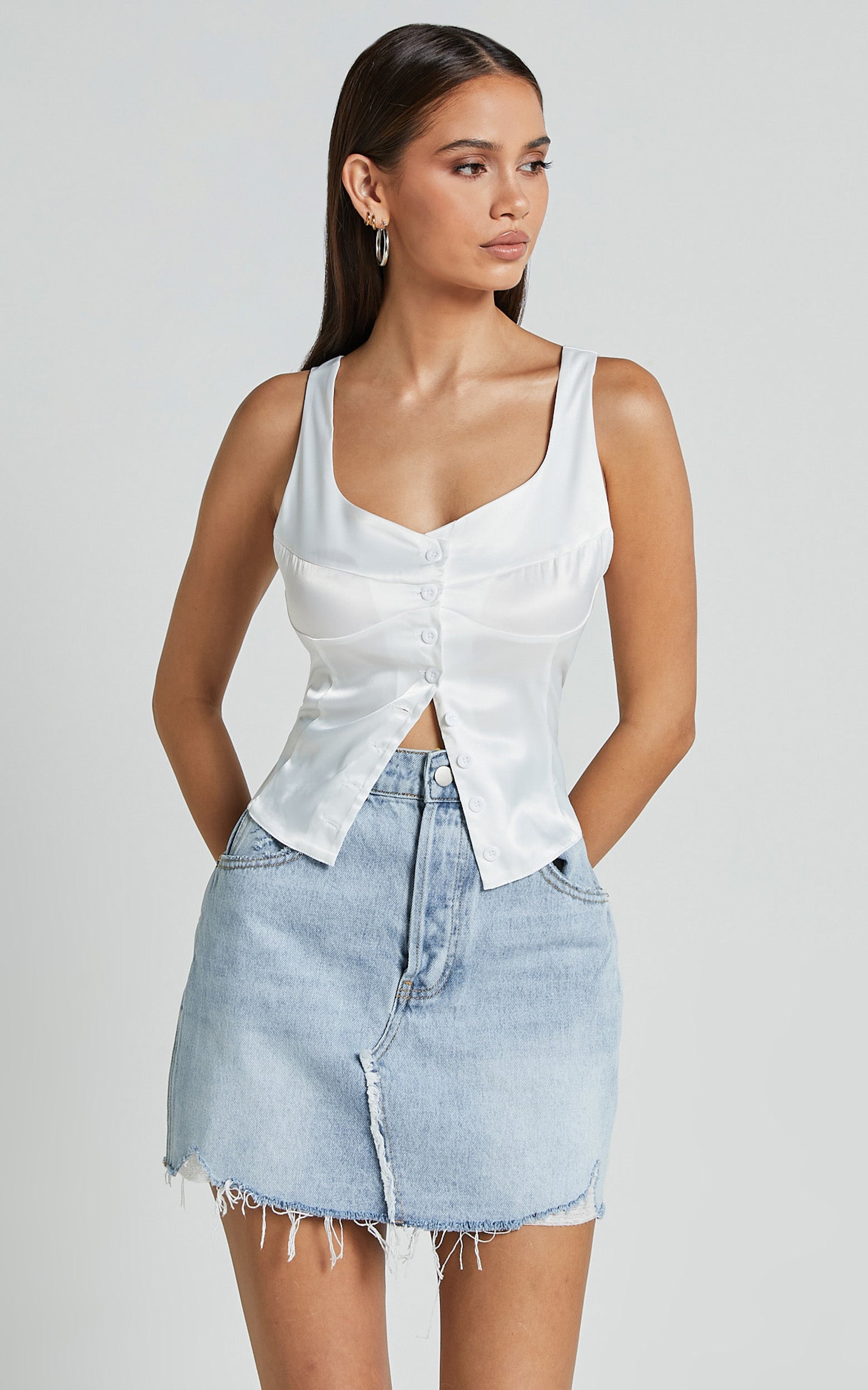 Daphne Top - Button Down Bust Detail Top in Ivory