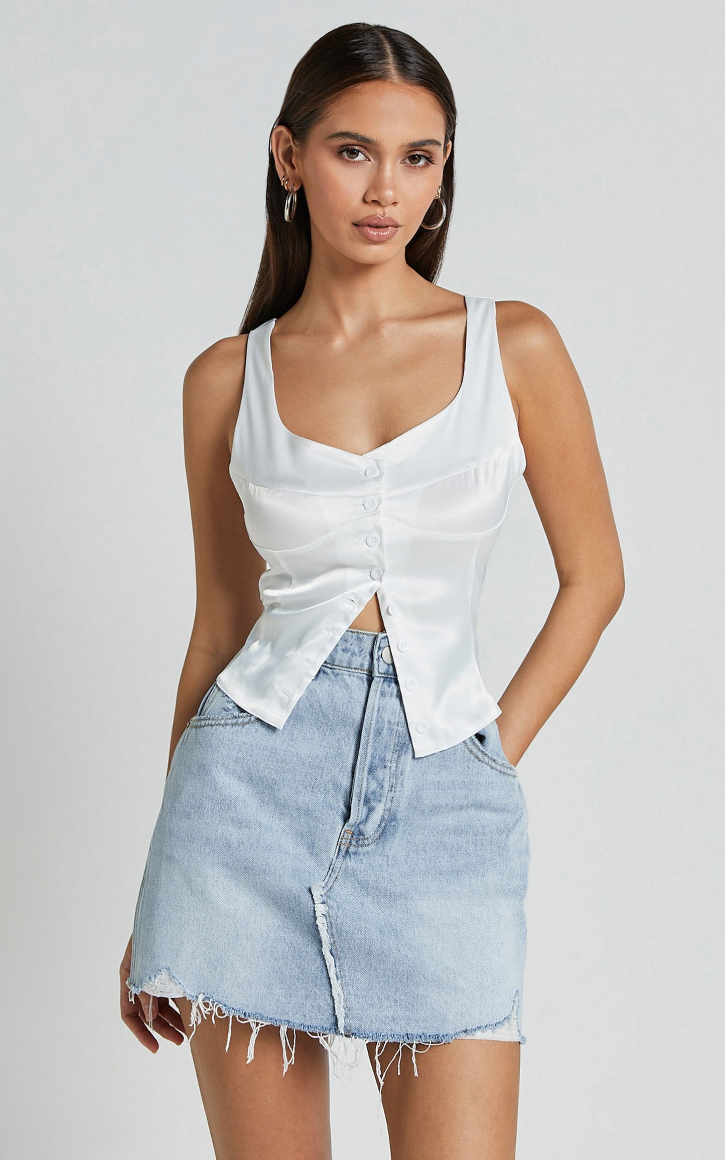 Daphne Top - Button Down Bust Detail Top in Ivory