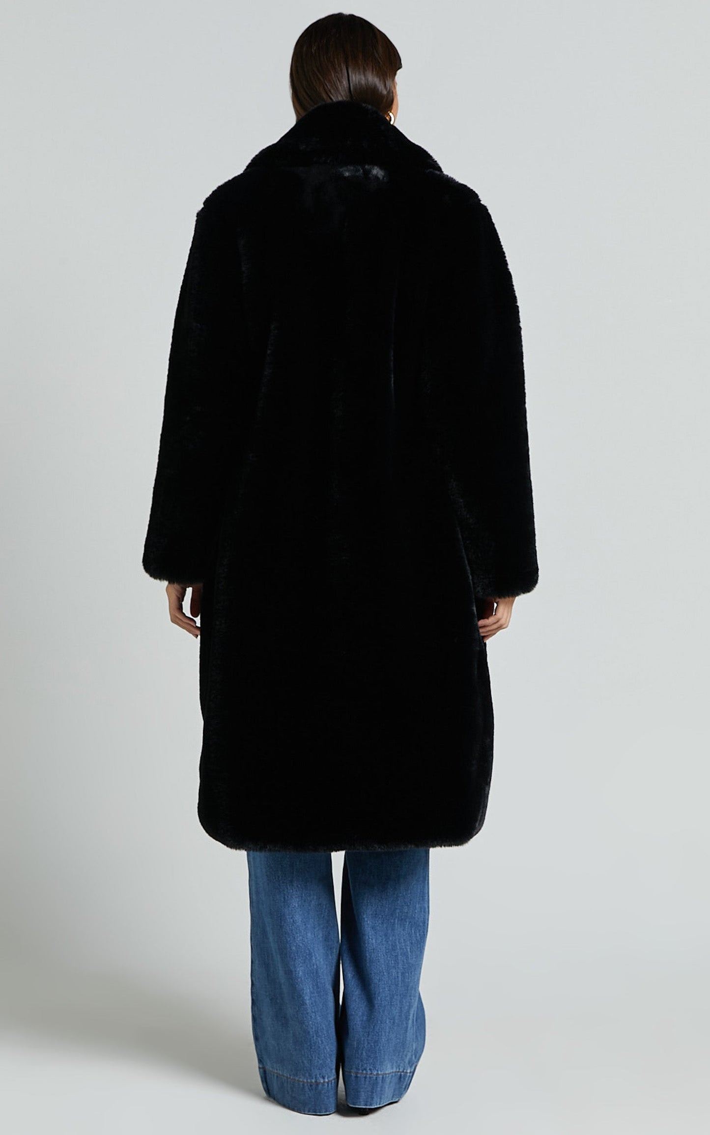 Maxwell Coat - Long Line Faux Fur Coat in Black