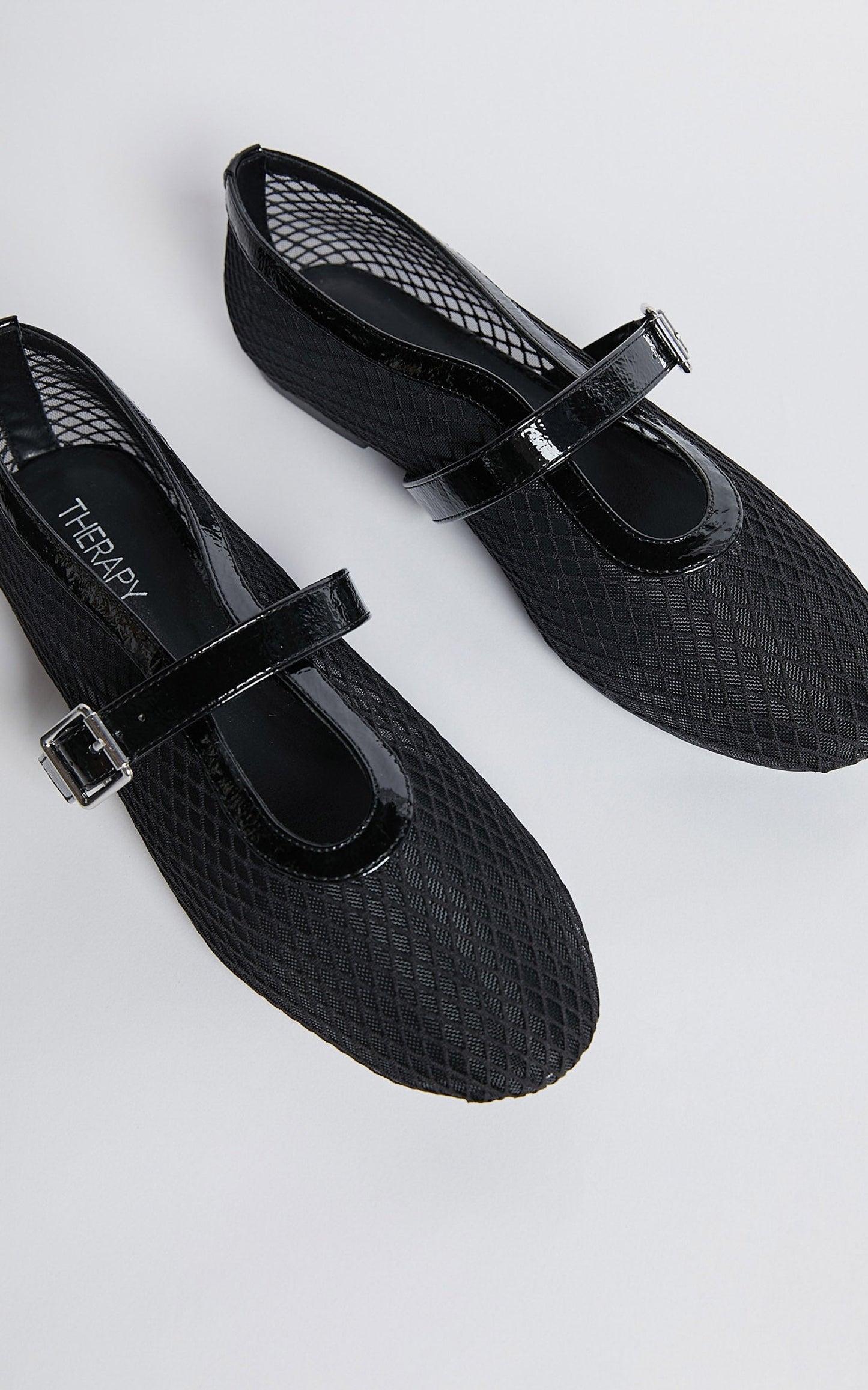 Therapy - Addie Mesh Ballet Flats in Black Patent