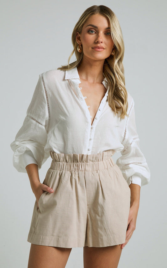 Chalene Short - Elastic High Waisted Paperbag Relaxed in Stone