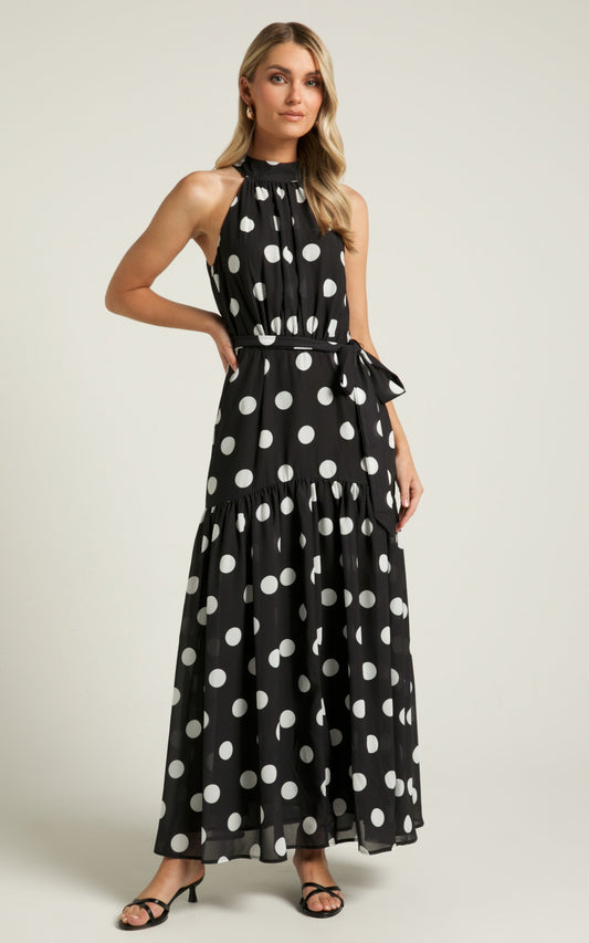Chayenne Maxi Dress - Halter Neck Tie Waist in Vienna Spot