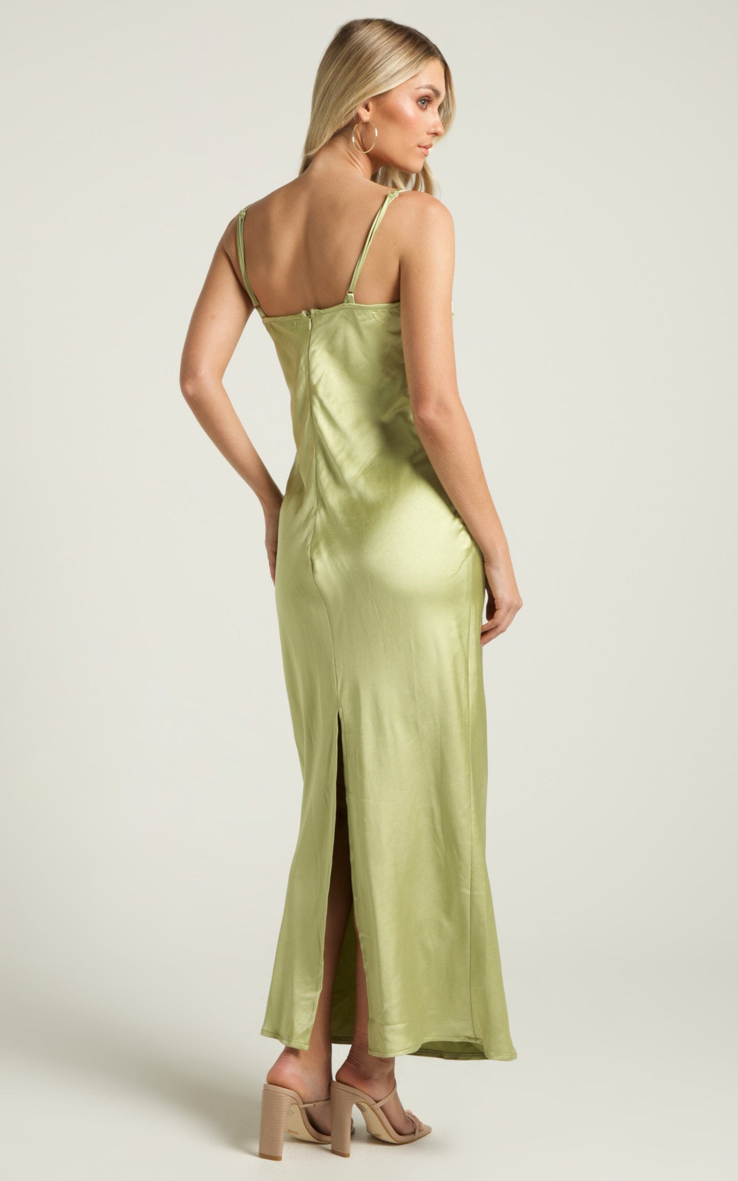 Jas Midi Dress - Ruched Bust Satin Dress in Citris