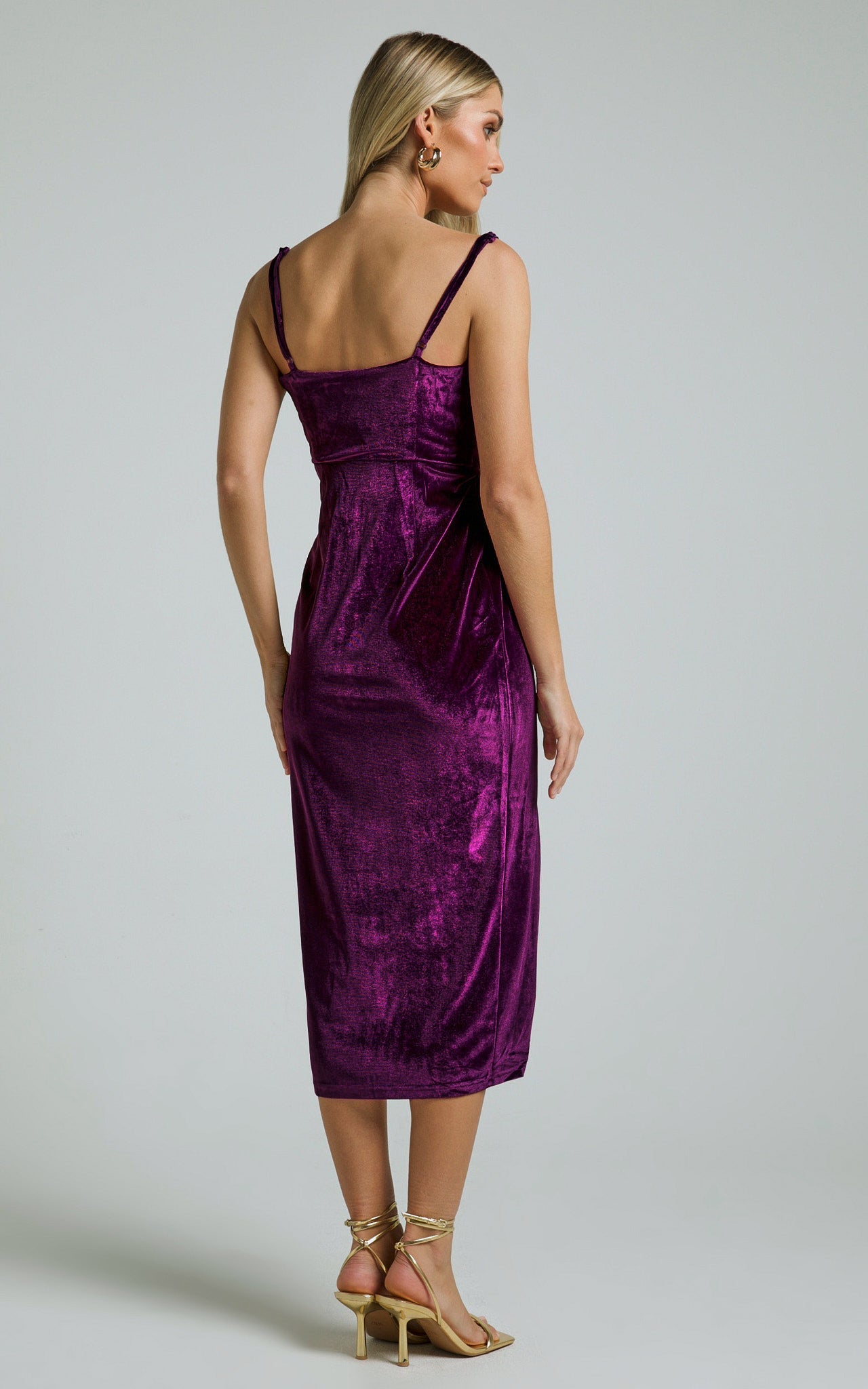 Loving Blind Midi Dress - Draped Thigh Split Dress in Amethyst Velvet
