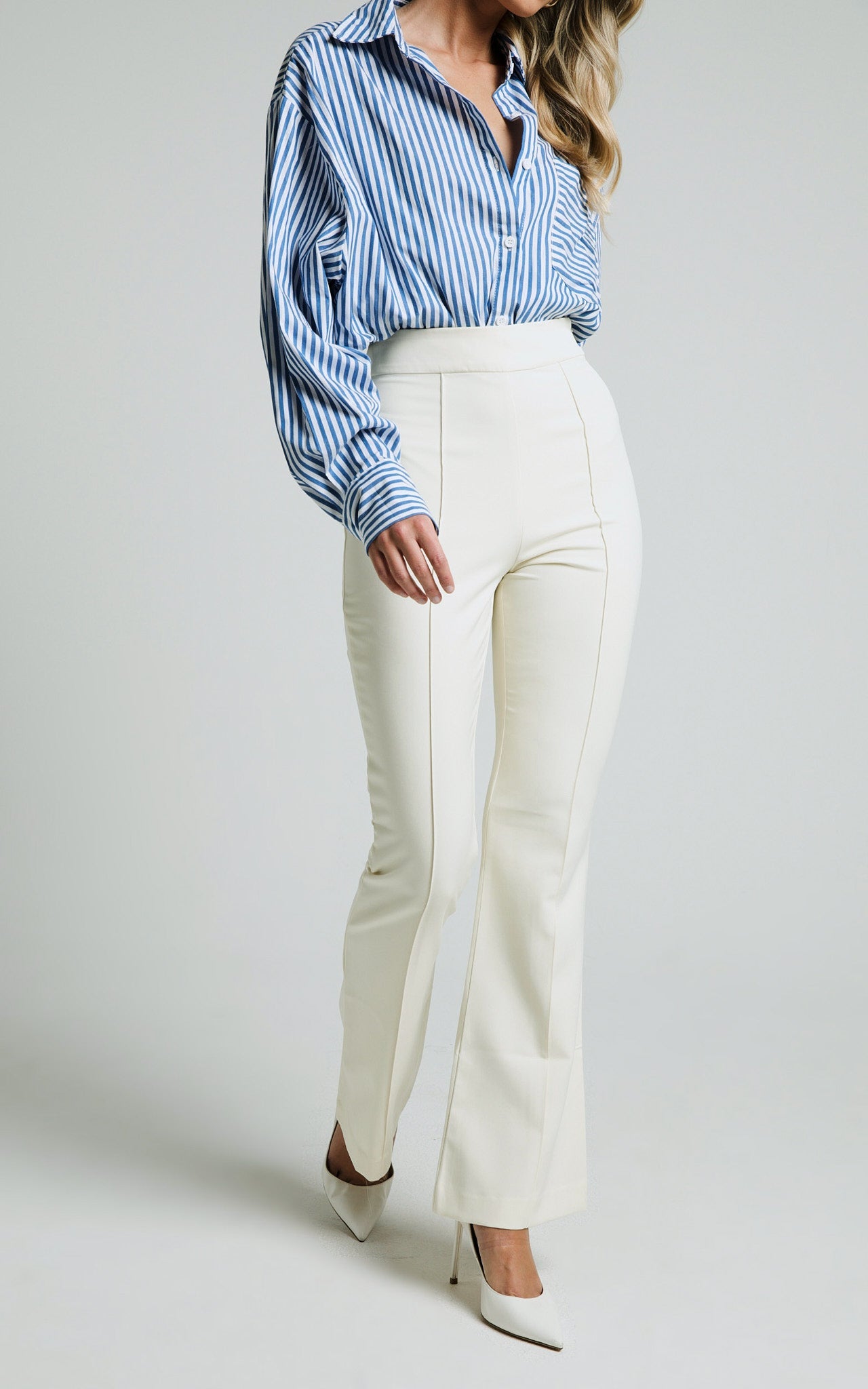 Roschel Pants - High Waisted Flared Pants in Cream