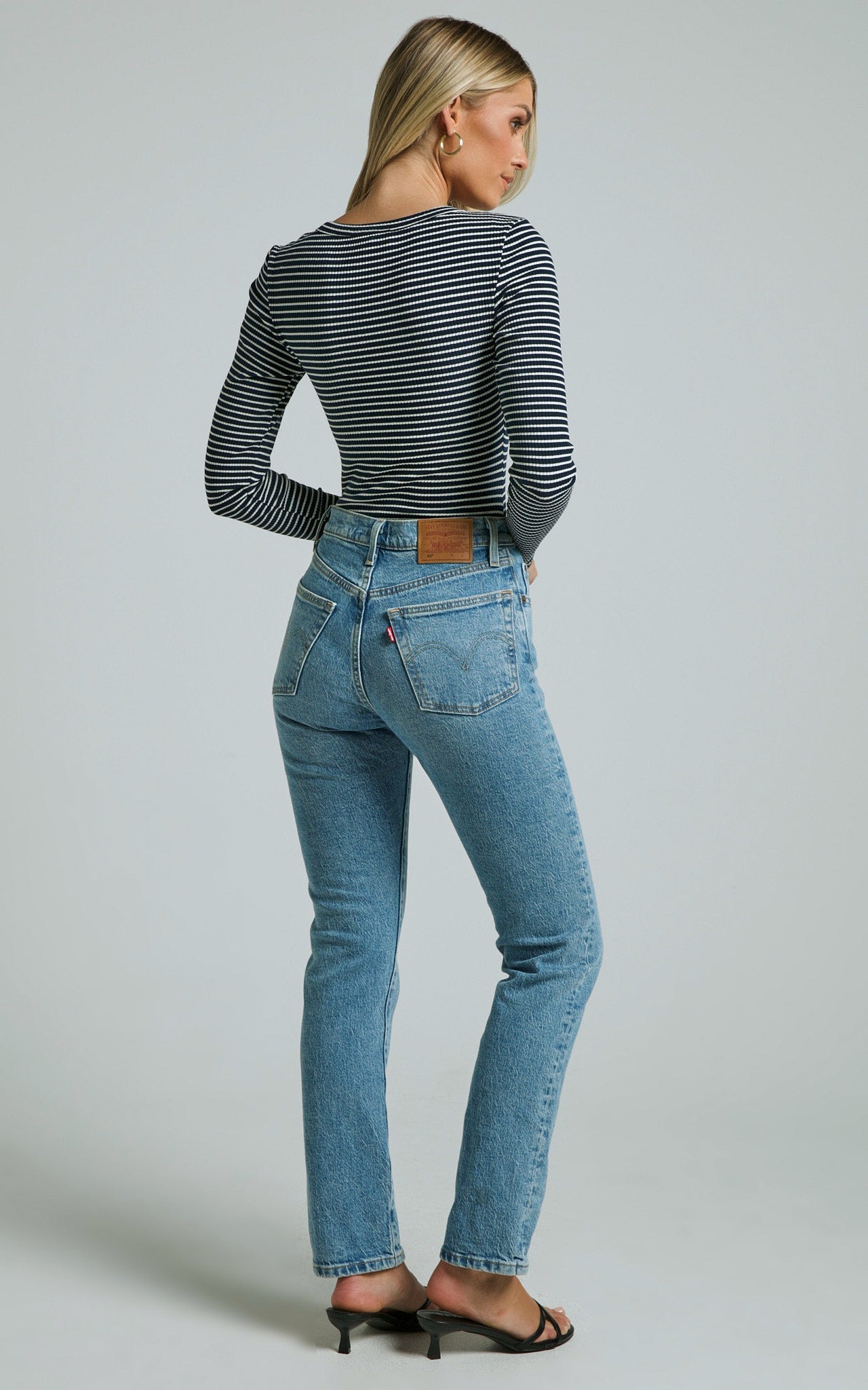 Savanna Bodysuit - Long Sleeve Stripe Scoop Neck Bodysuit in Navy & White Stripe