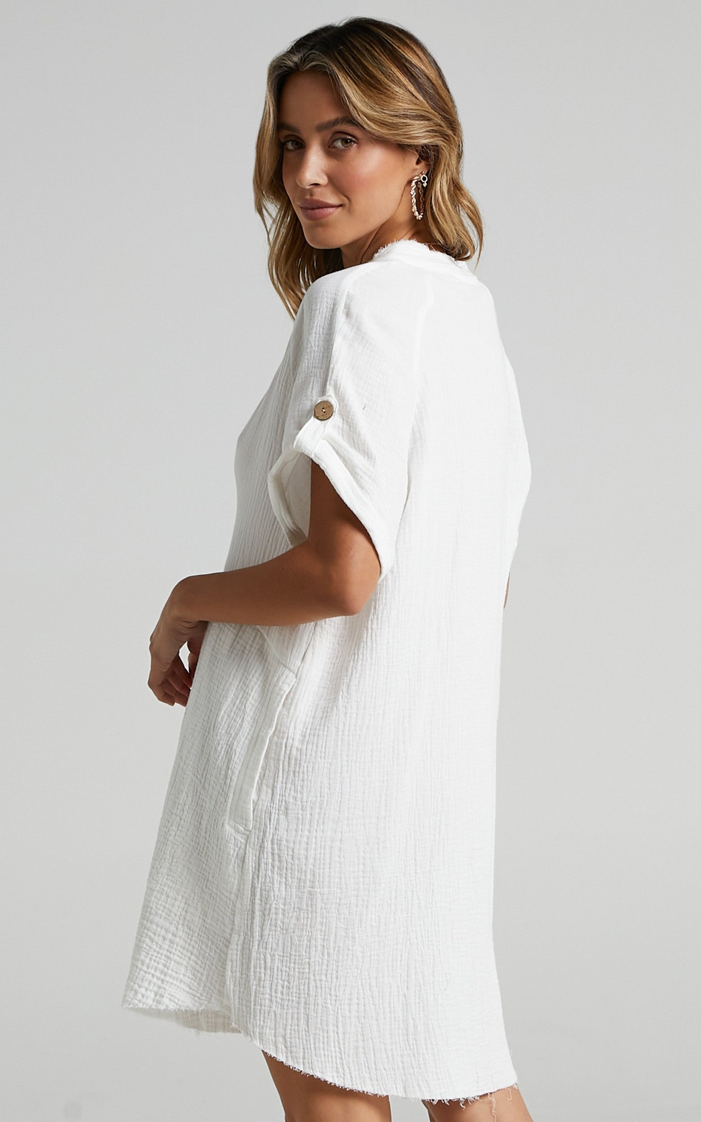 Rosalind Button Through Dress in White