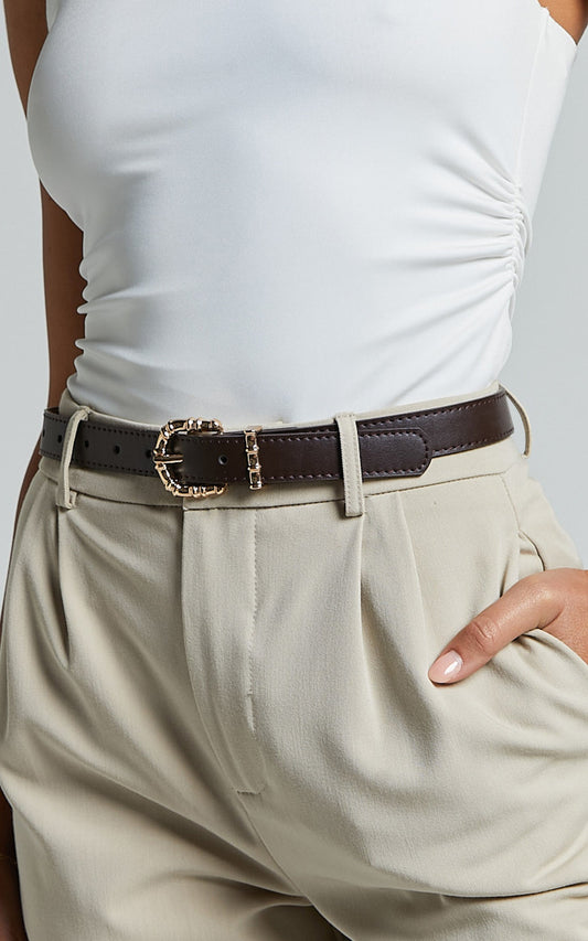 Mirra Belt in Chocolate & Gold