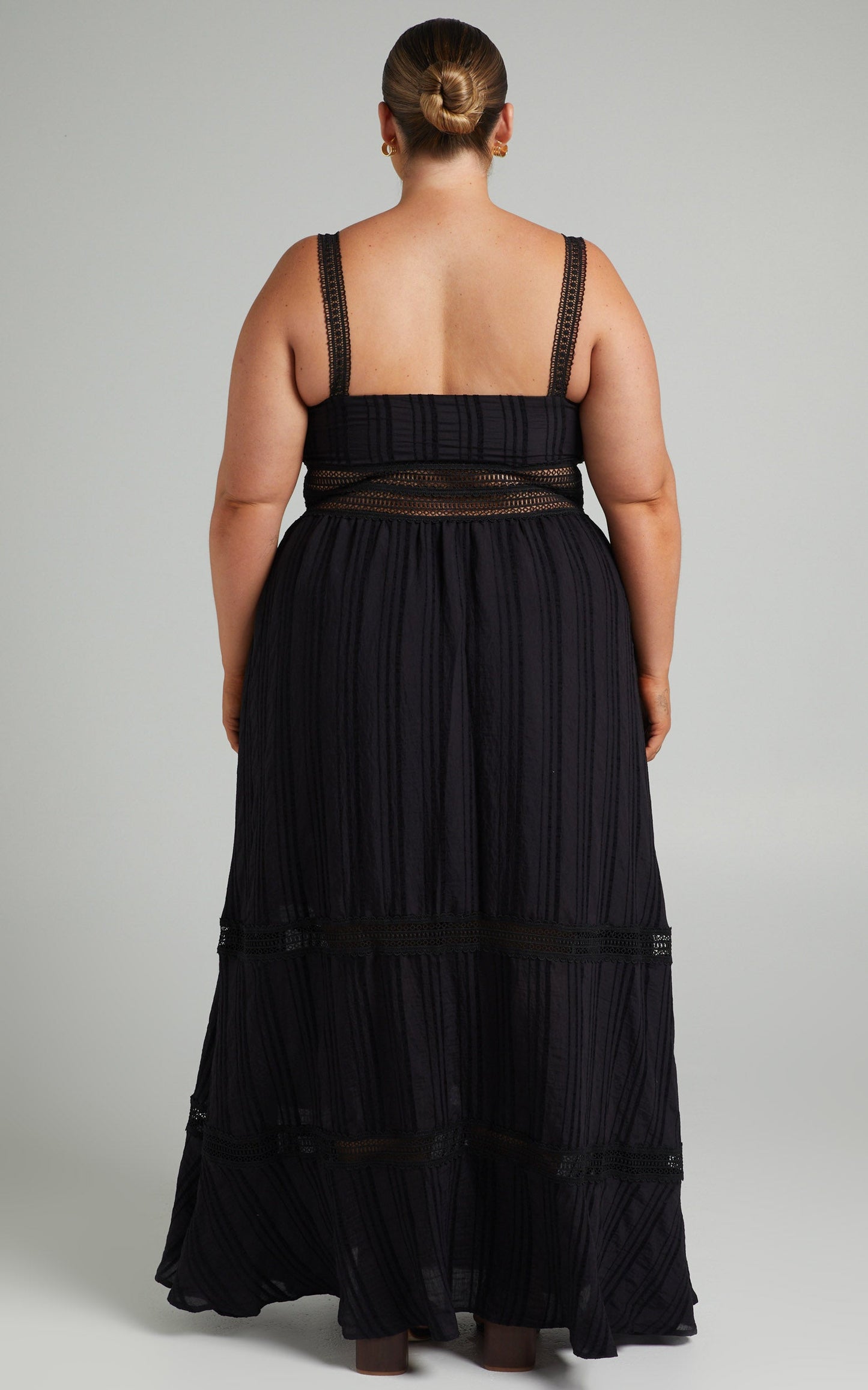 Angelique Maxi Dress - Lace Trim Dress in Black
