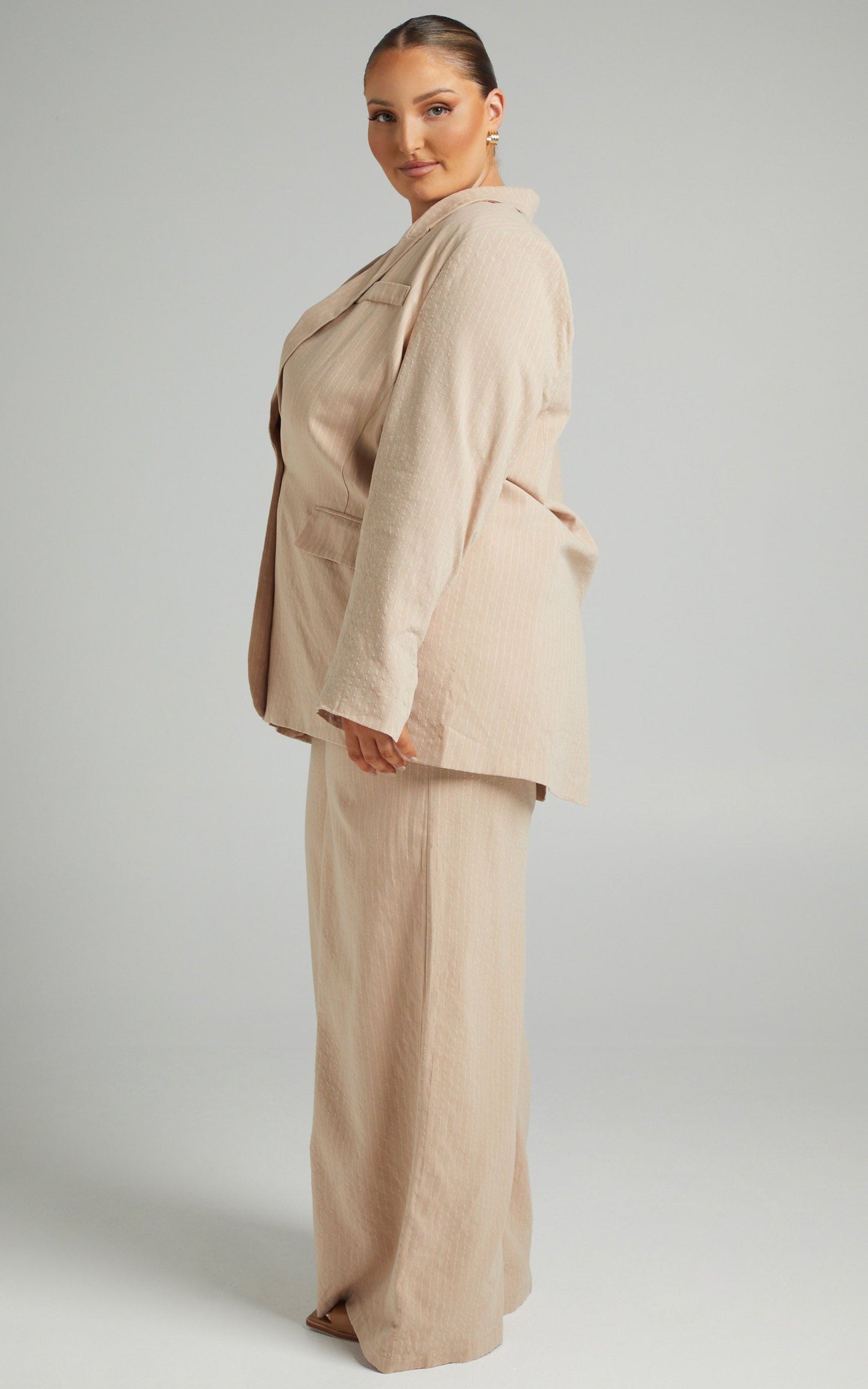 Florencia Pinstripe Wide Leg Pants in Beige