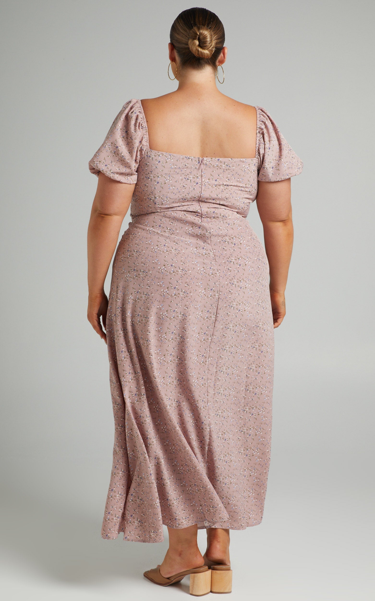 Zenny Midi Dress - Ruched Bust Floral Dress in Pink Floral