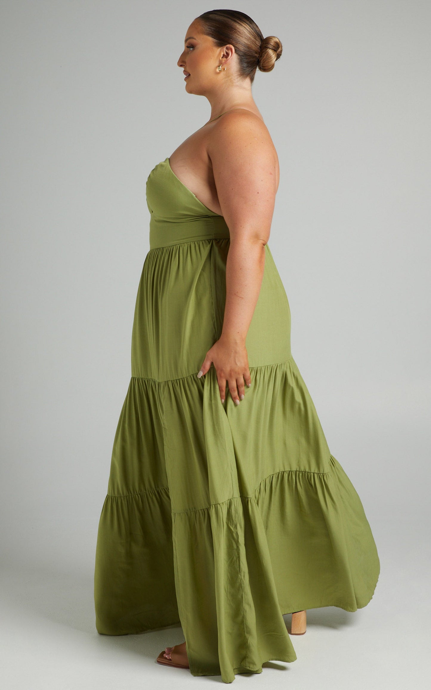 Carmelle Halter Cut Out Tiered Maxi Dress in Sage