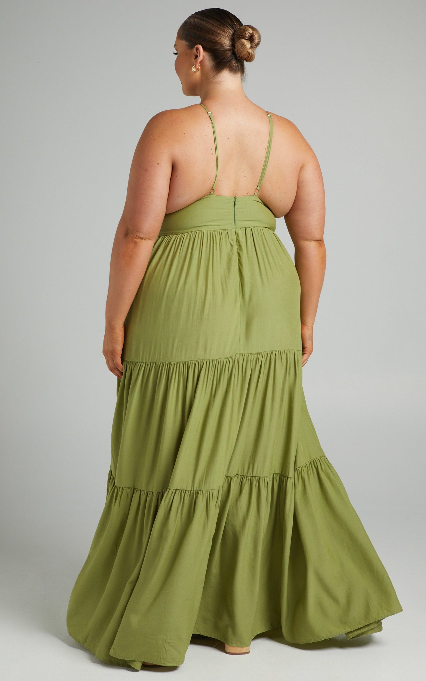 Carmelle Halter Cut Out Tiered Maxi Dress in Sage