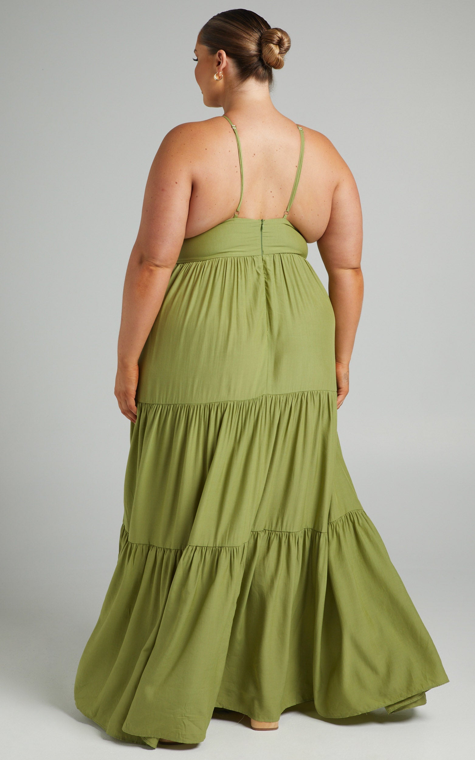 Carmelle Halter Cut Out Tiered Maxi Dress in Sage
