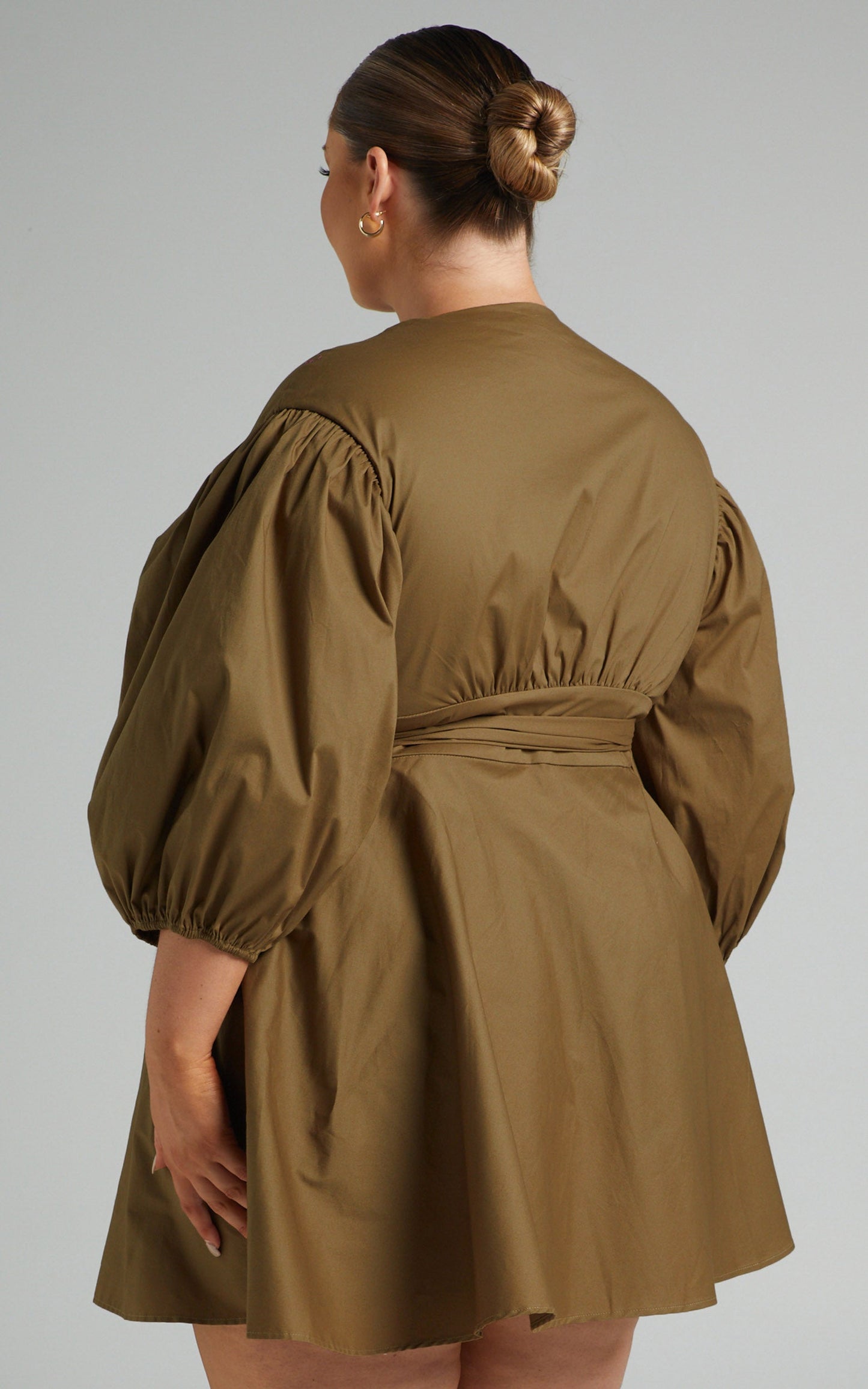 Zyla Mini Dress - Puff Sleeve Wrap Dress in Olive