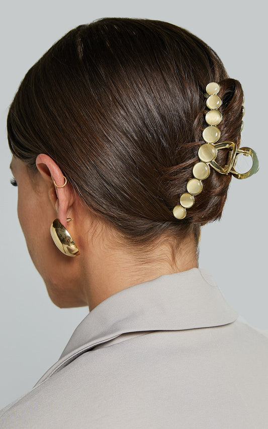 Xandria Hair Clip - Circle Stone Detail Hair Clip in Gold