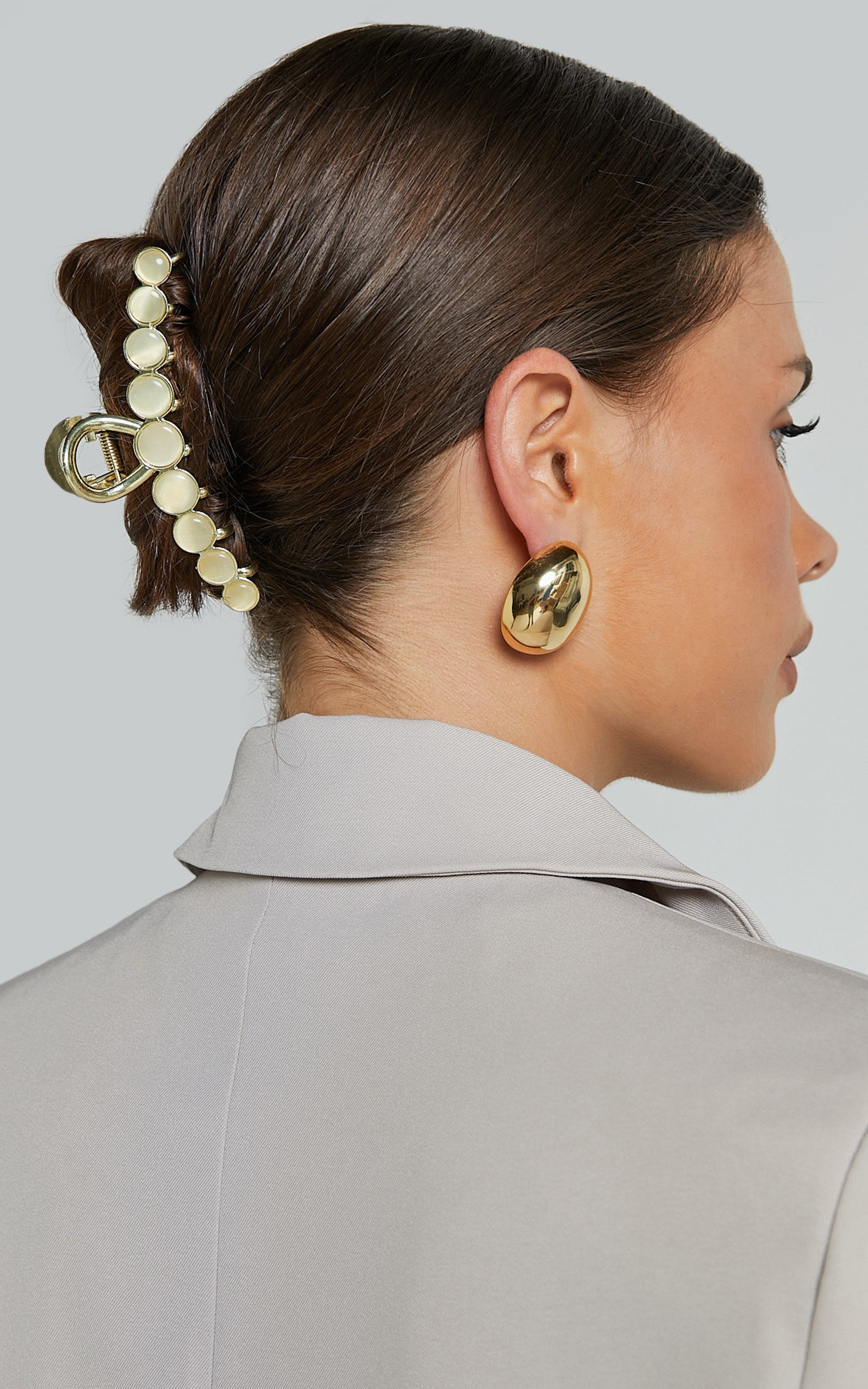 Xandria Hair Clip - Circle Stone Detail Hair Clip in Gold