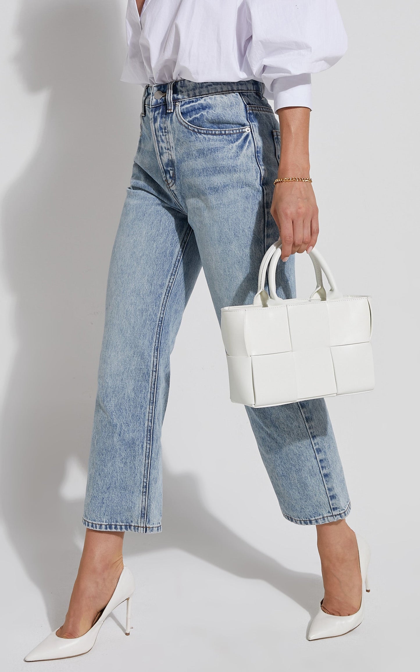 Lyon Bag - Quilted PU Mini Bucket Tote in White