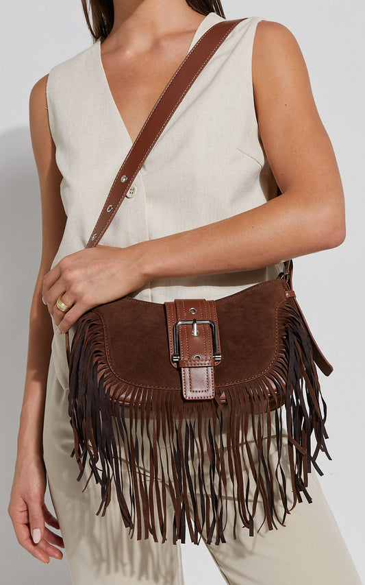 Texas Bag - Crossbody Suede Fringe Bag in Brown