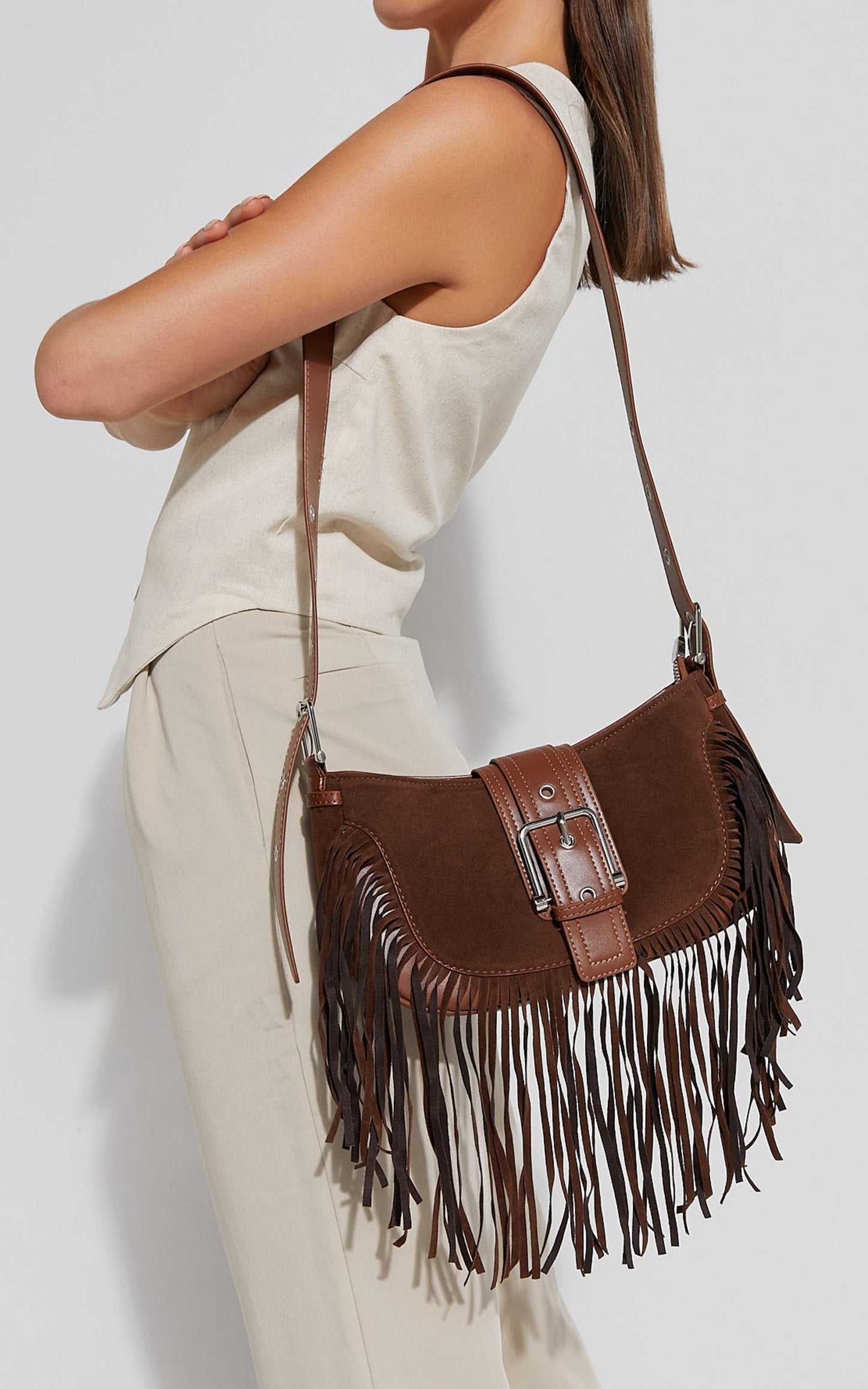 Texas Bag - Crossbody Suede Fringe Bag in Brown