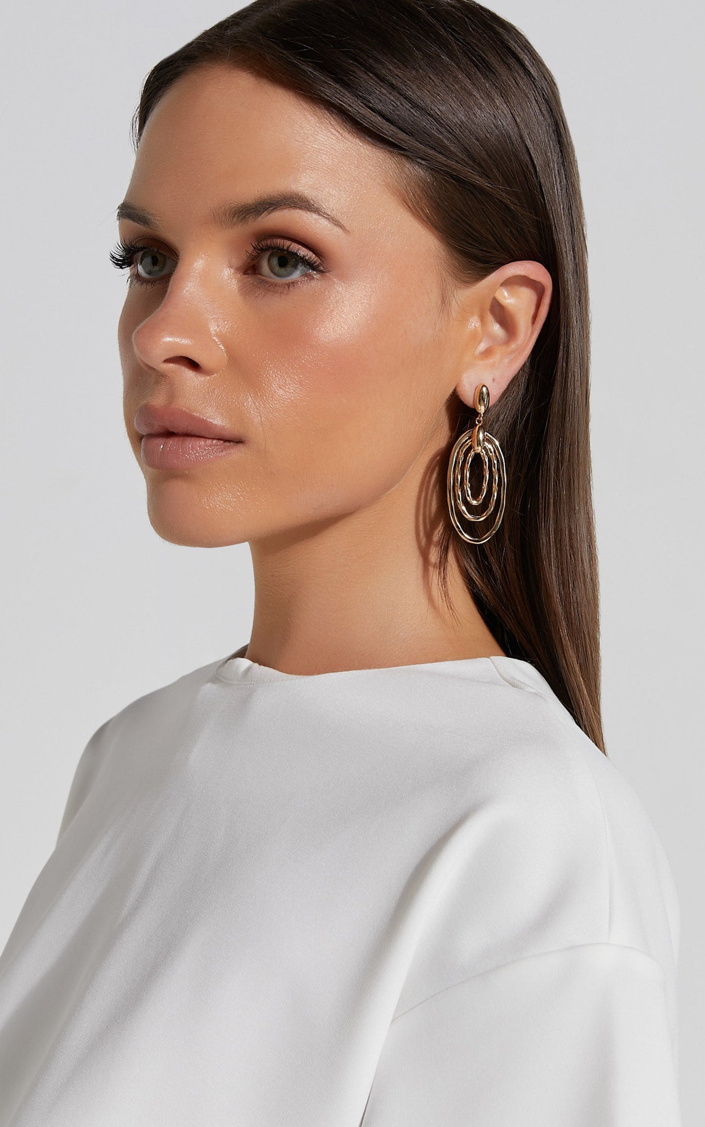 Augusta Earring - Tiered Hoop Drop Earrings in Gold