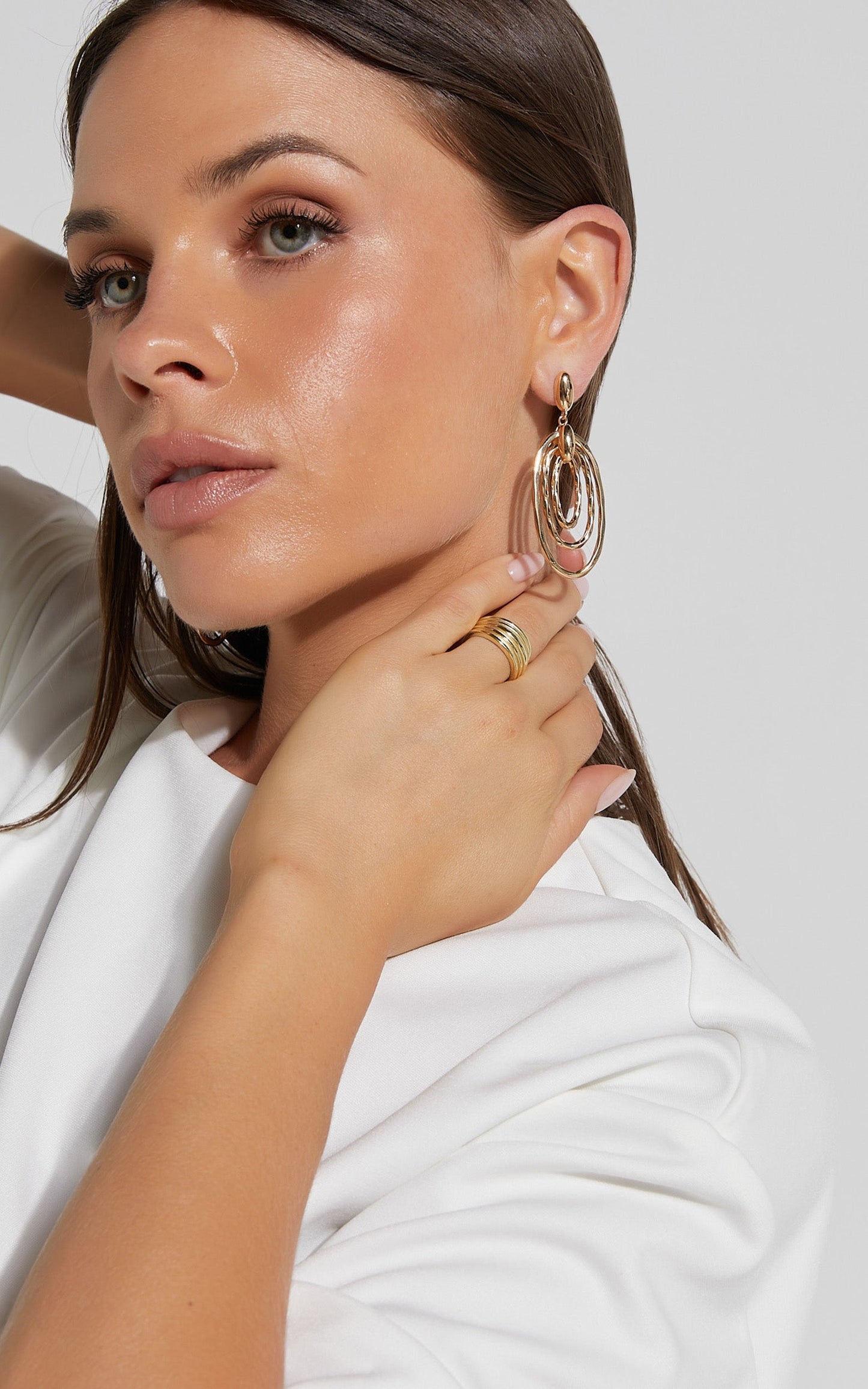 Augusta Earring - Tiered Hoop Drop Earrings in Gold
