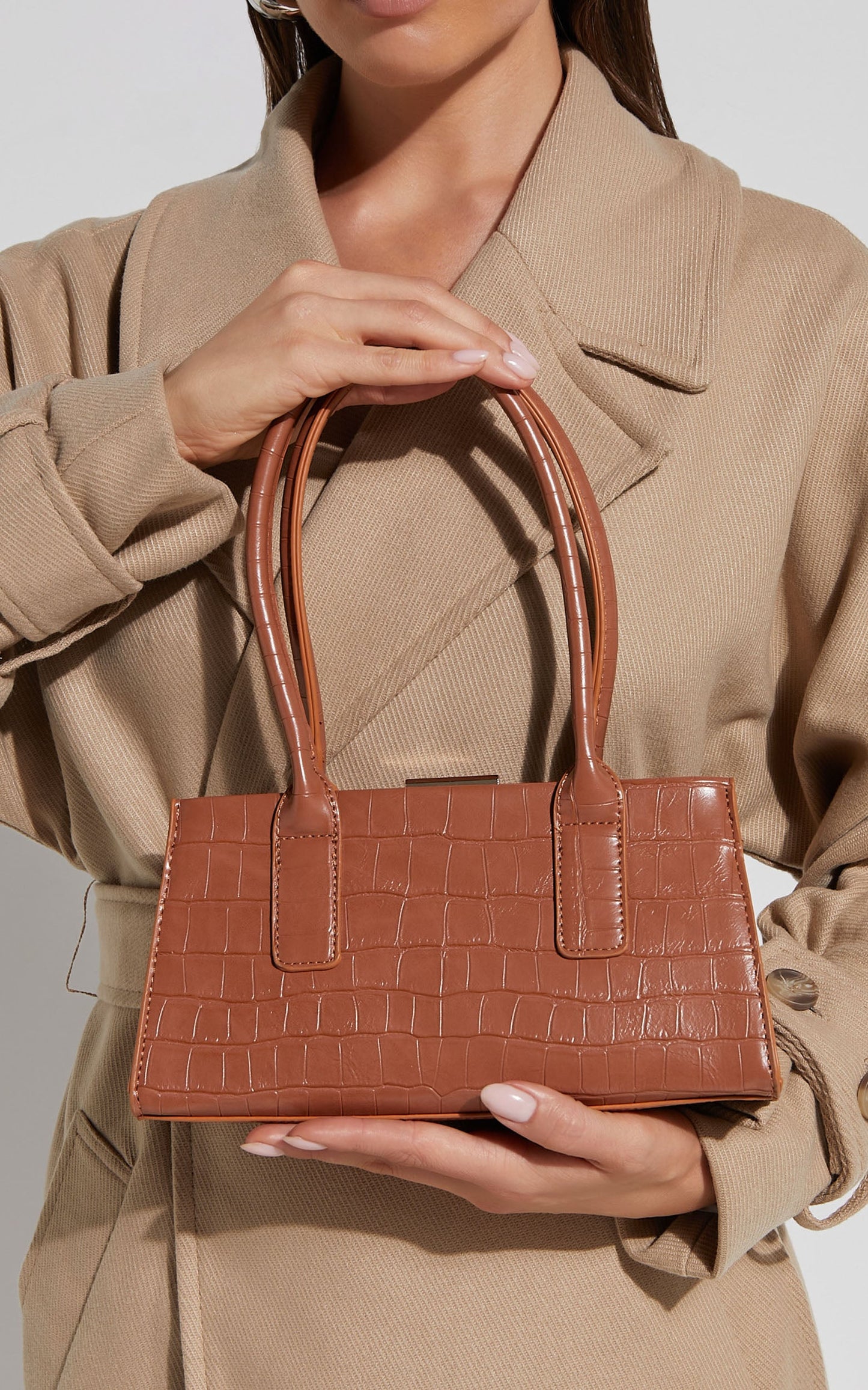 Nikita Bag - Croc Pu Mini Handbag in Tan