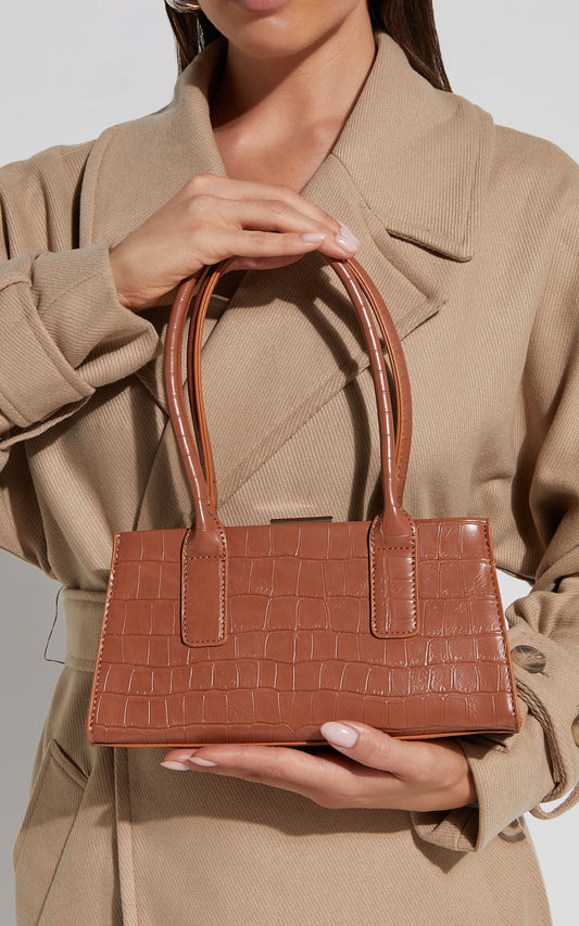 Nikita Bag - Croc Pu Mini Handbag in Tan