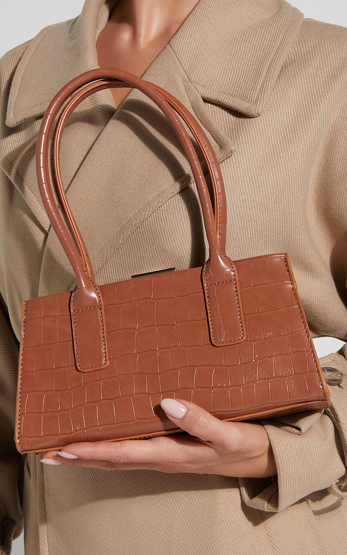 Nikita Bag - Croc Pu Mini Handbag in Tan