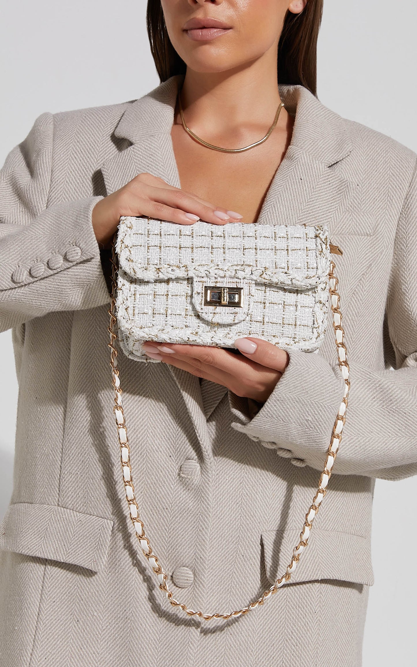 Marseille Boucle Handbag With Chain Strap in White