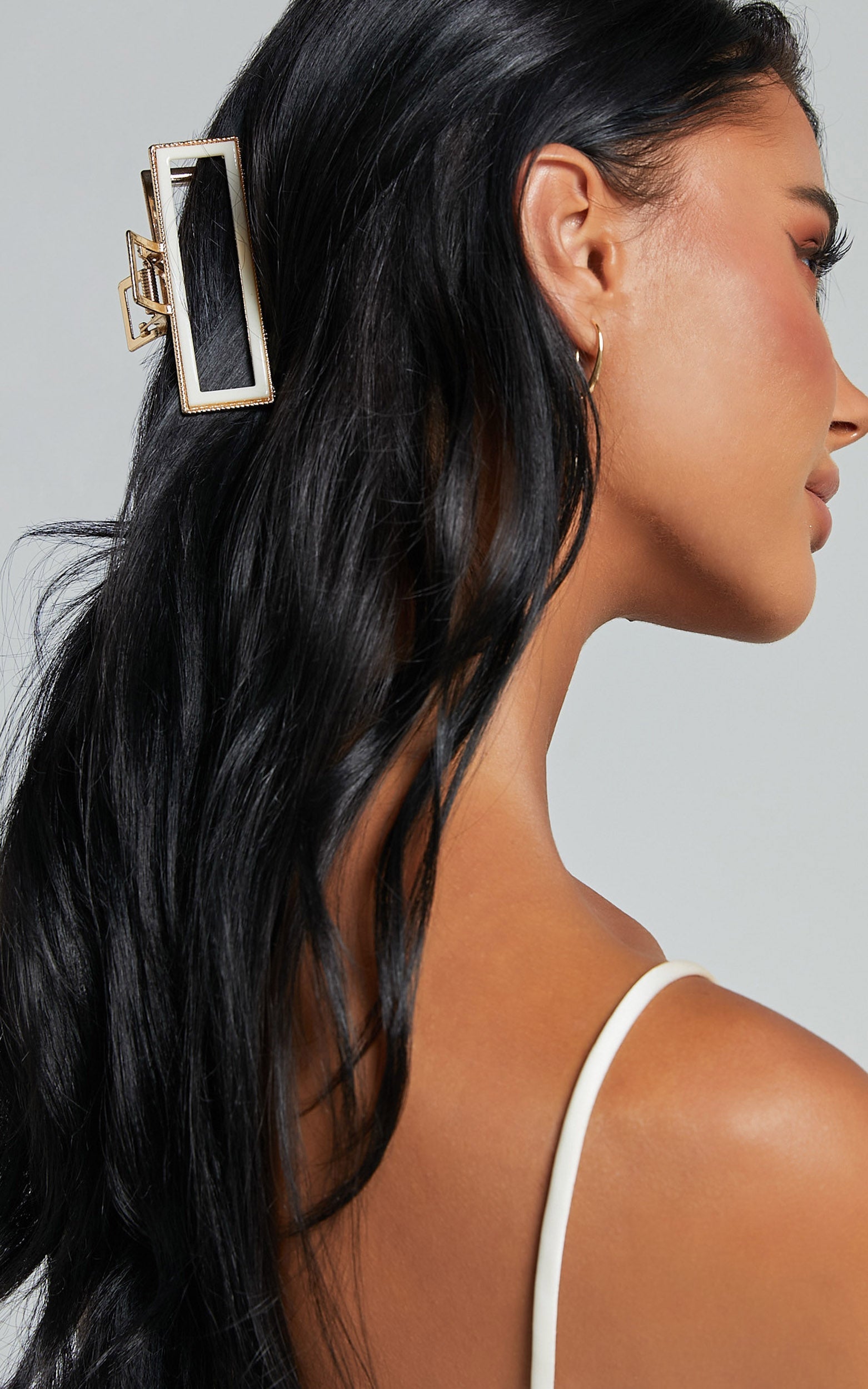 Mandy Hair Clip - Metal Plastic Clip in White & Gold