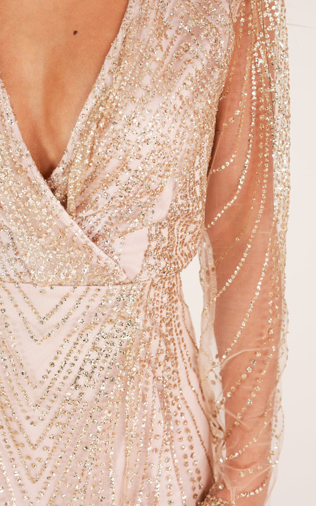 Dreamy Nights Dress In Gold Sparkle
