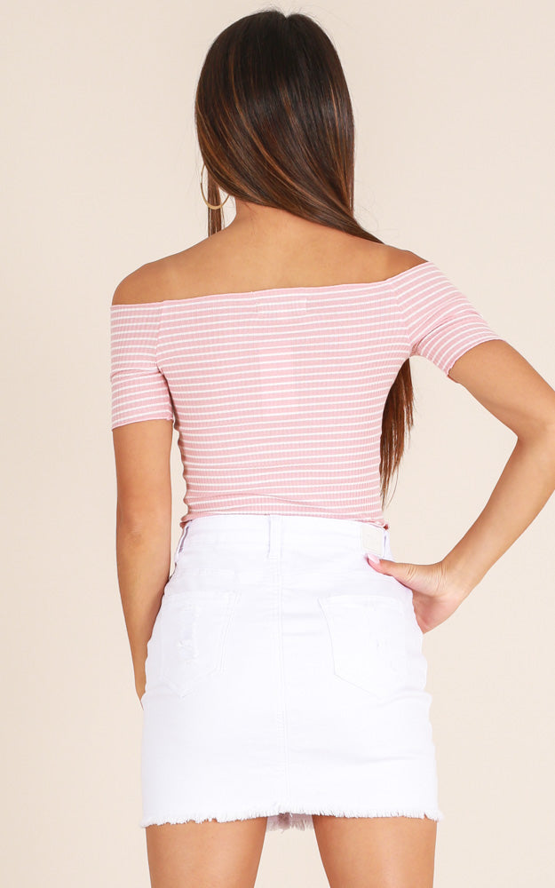 Malibu Sunset Denim Skirt in White Denim