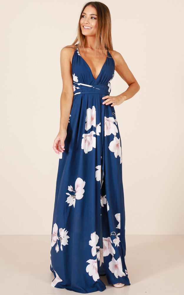 Shine Through Maxi Dress In Navy Floral
