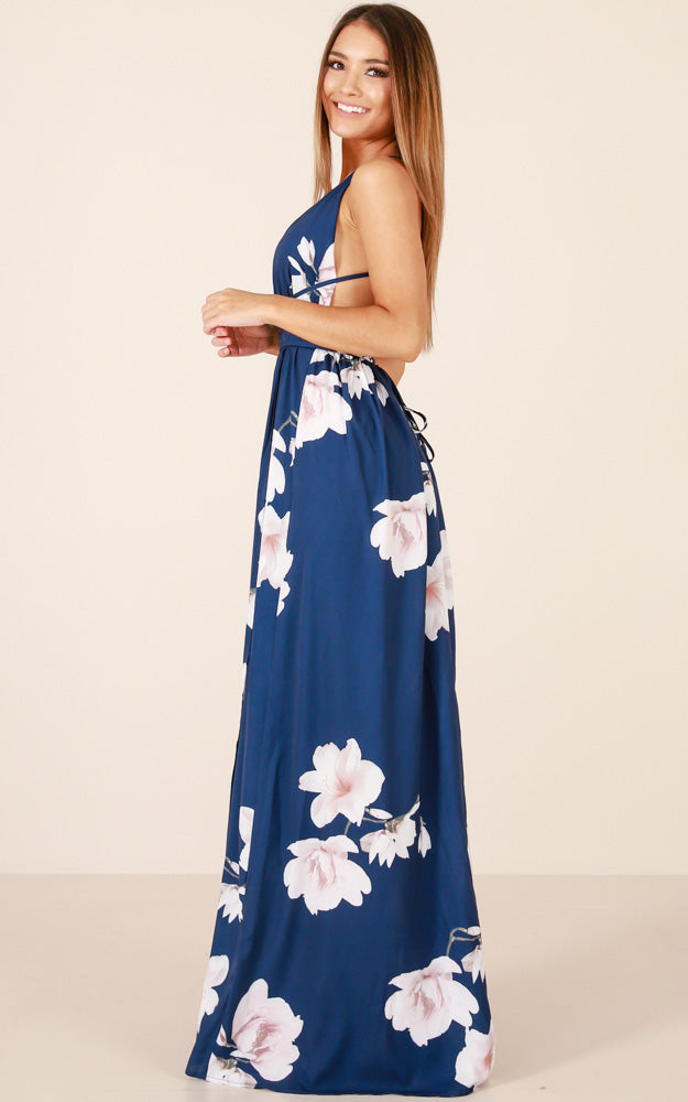 Shine Through Maxi Dress In Navy Floral