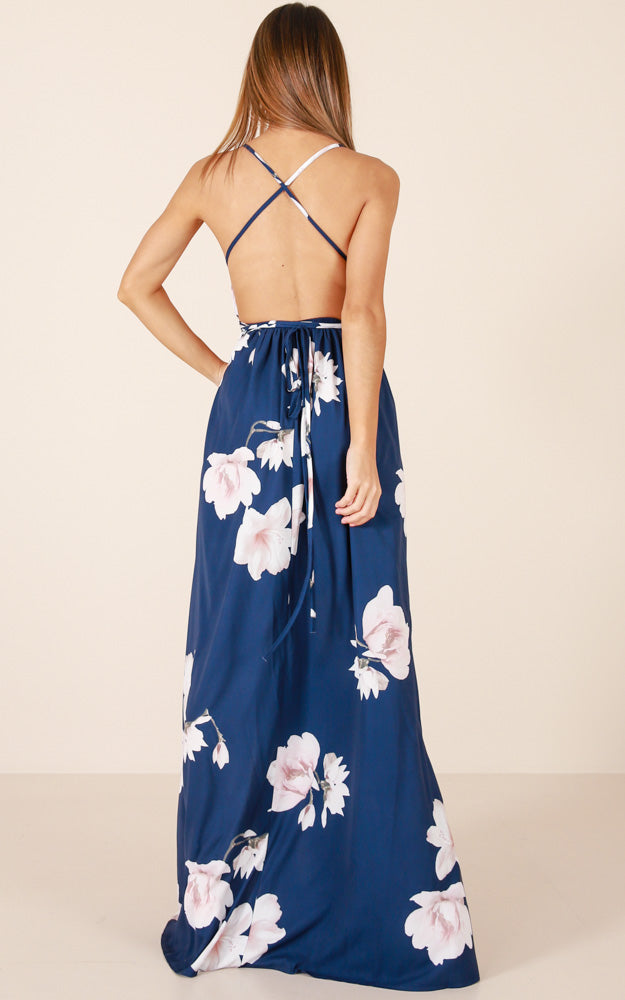 Shine Through Maxi Dress In Navy Floral