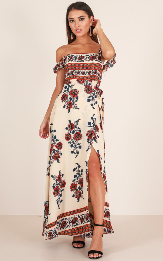 Always You Maxi Dress In Beige Floral